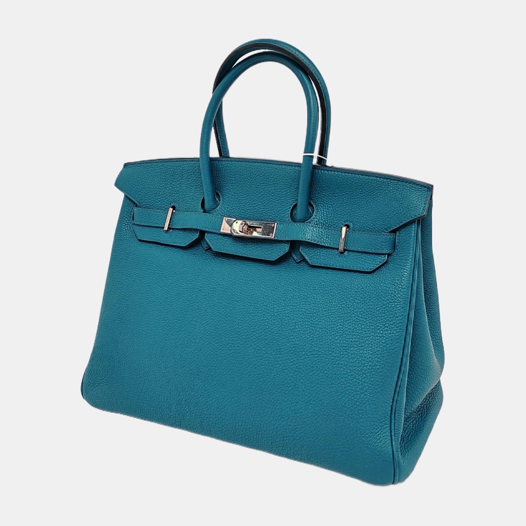 Blue Hermes Birkin 35 Clemence Leather 7W Bleu Izmir Palladium Hardware 2012