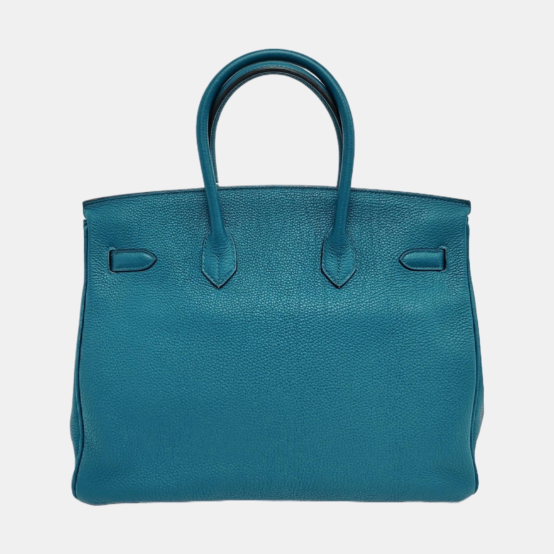 Hermes Birkin 35 Clemence Leather 7W Bleu Izmir Palladium Hardware 2012 In Good Condition In AUBERVILLIERS, FR