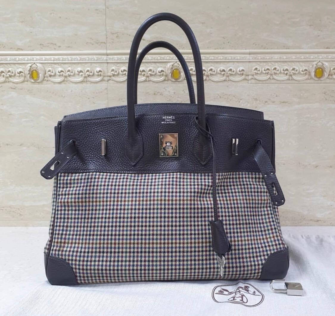 Hermès Birkin 35 Clemence Leather and Houndstooth Canvas 1