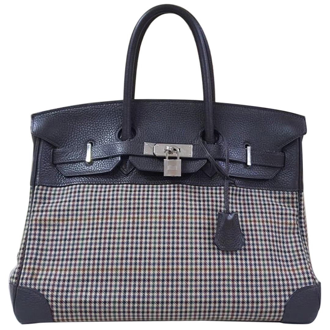 Hermès Birkin 35 Clemence Leather and Houndstooth Canvas