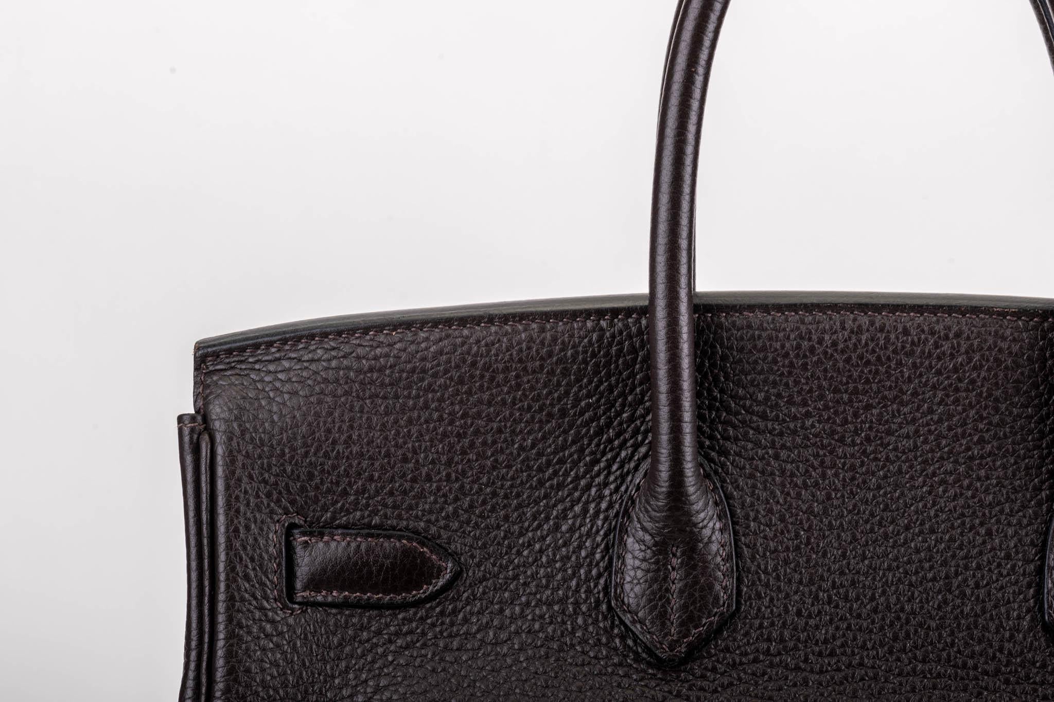 Hermes Birkin 35 cm Ebene Clemence Bag In Good Condition In West Hollywood, CA