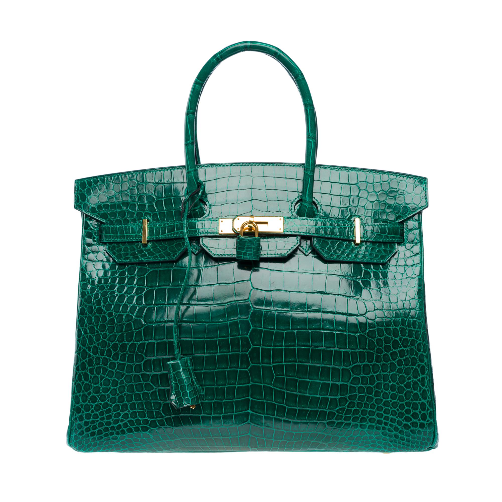 Green Hermès Birkin 35 cm handbag in emerald green Crocodile, GHW