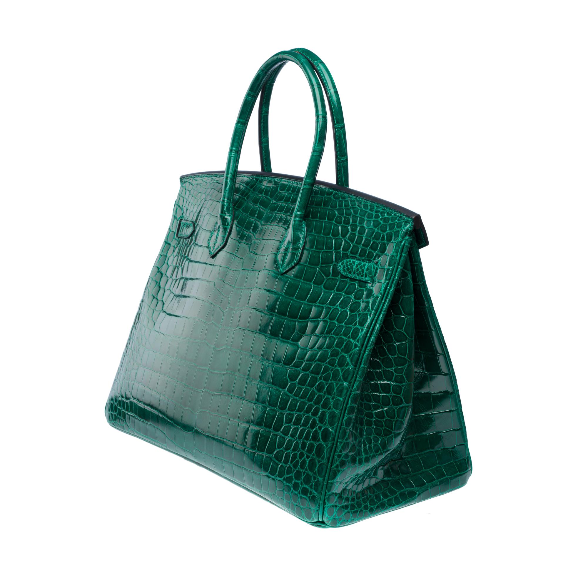 Hermès Birkin 35 cm handbag in emerald green Crocodile, GHW 1