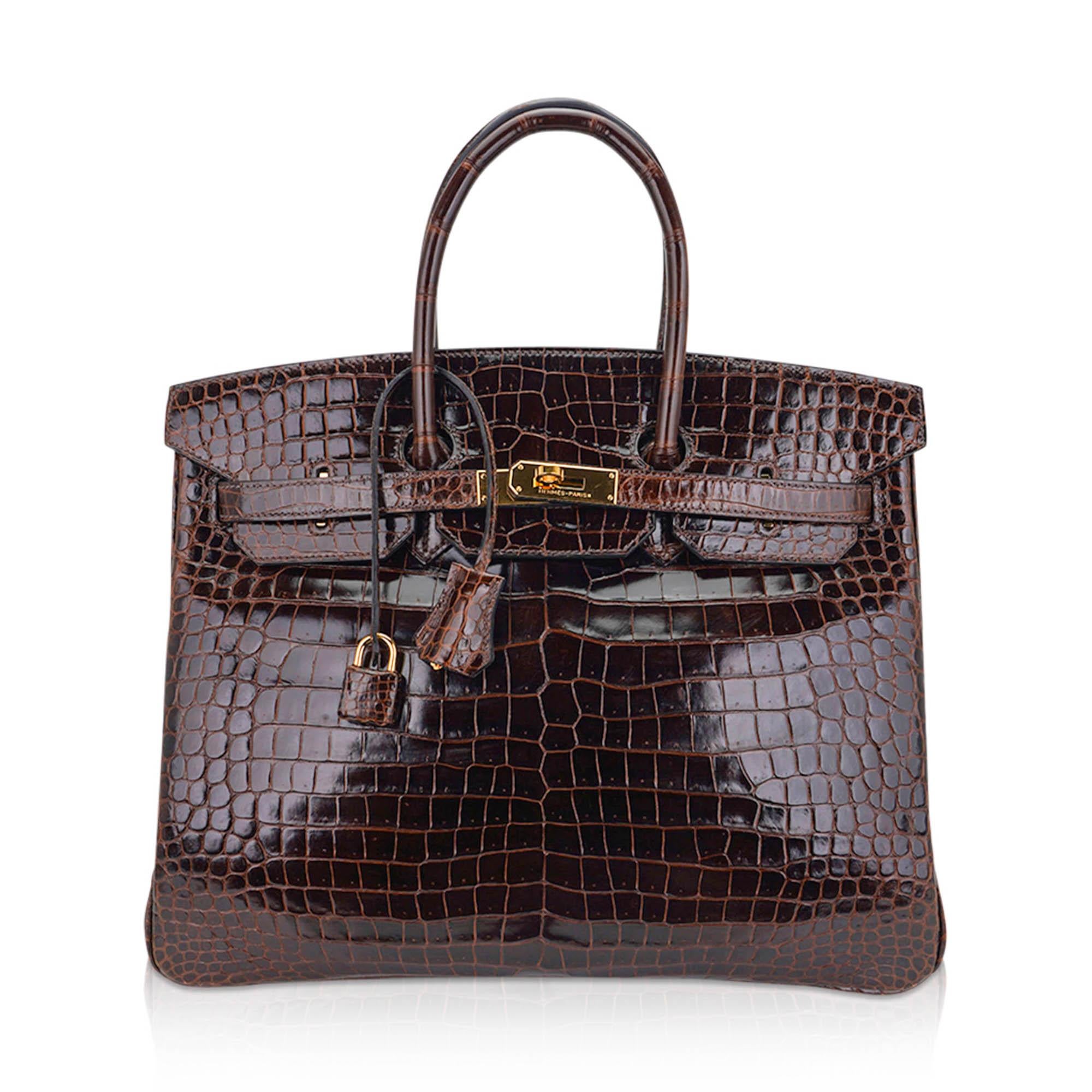 Hermes Birkin 35 Cocoan Porosus Krokodil Tasche Gold Hardware im Angebot 6