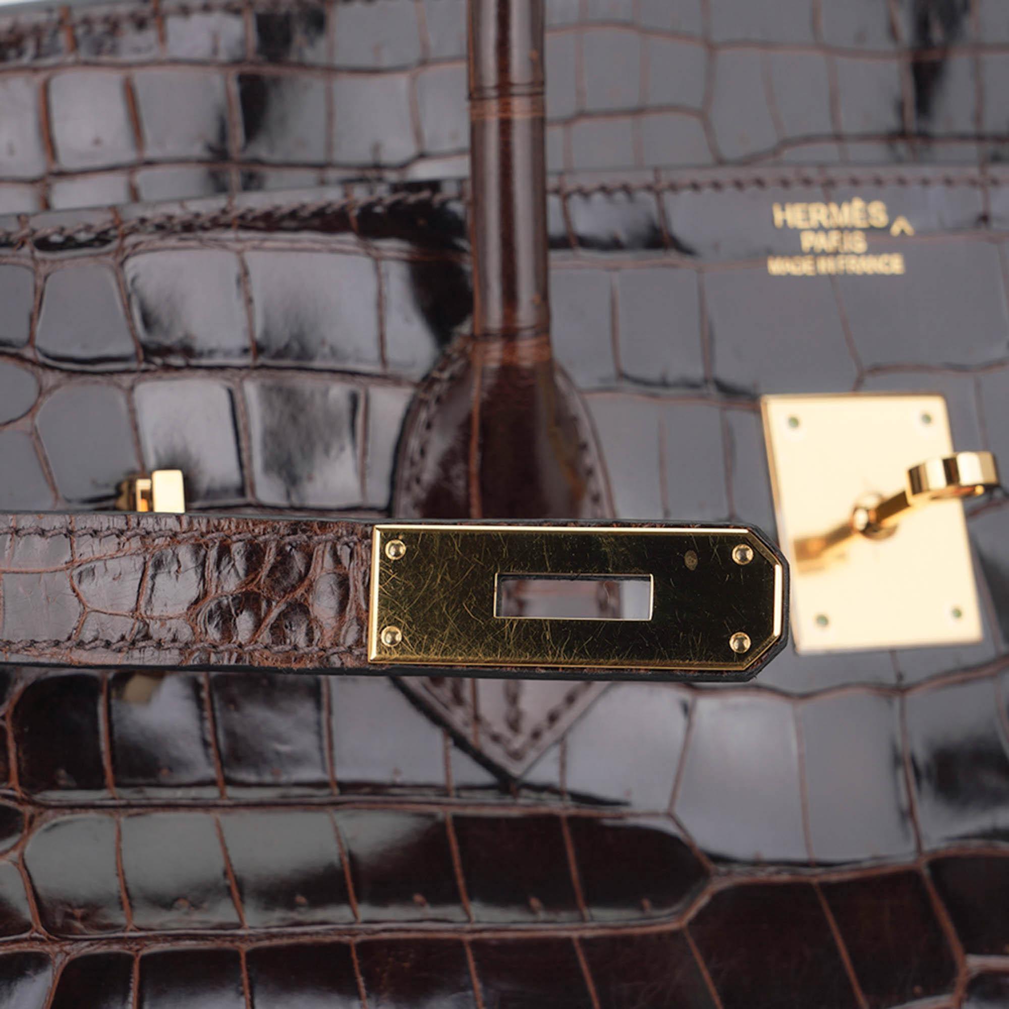 Hermes Birkin 35 Cocoan Porosus Krokodil Tasche Gold Hardware im Angebot 8