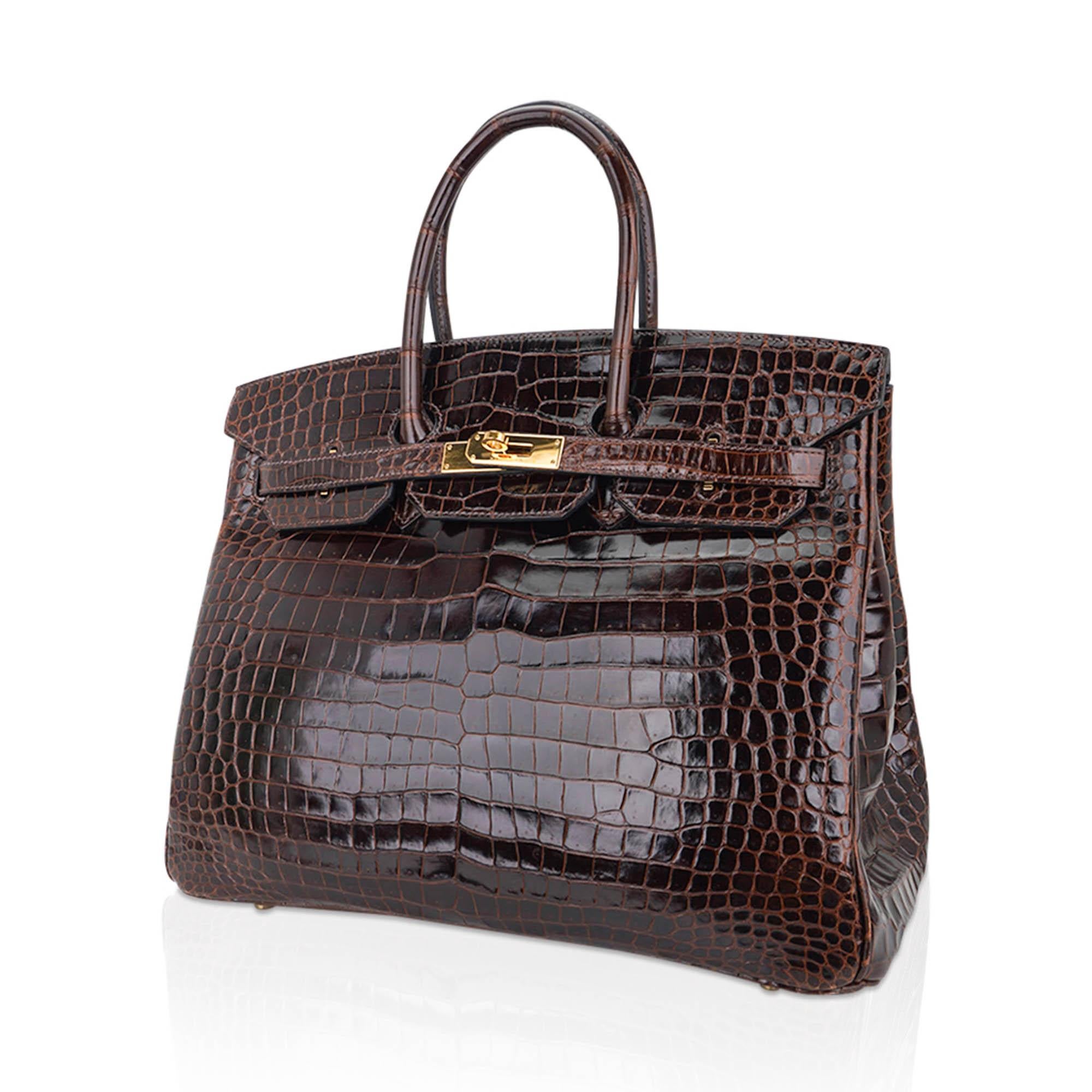 Hermes Birkin 35 Cocoan Porosus Crocodile Bag Gold Hardware Pour femmes en vente