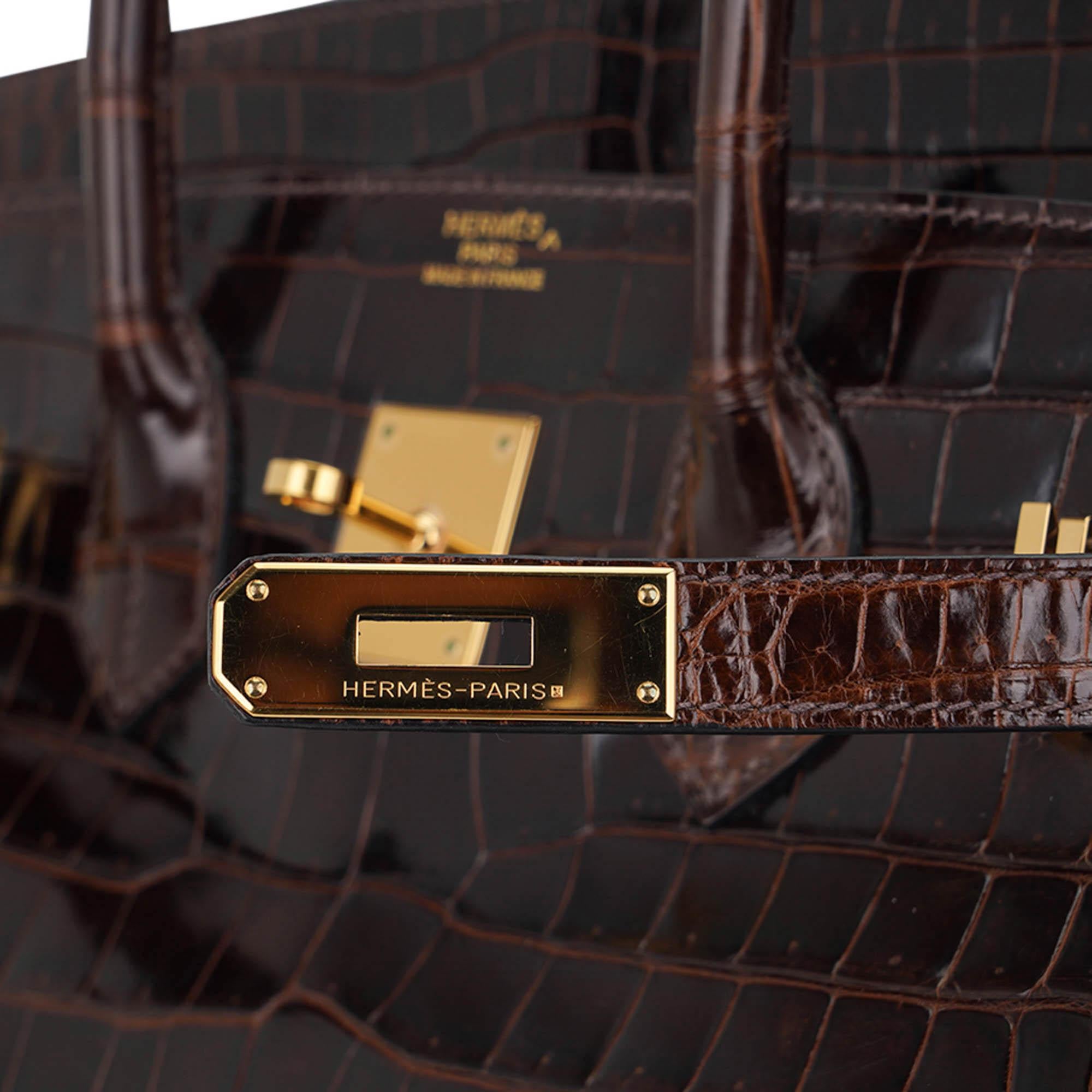 Hermes Birkin 35 Cocoan Porosus Crocodile Bag Gold Hardware For Sale 1