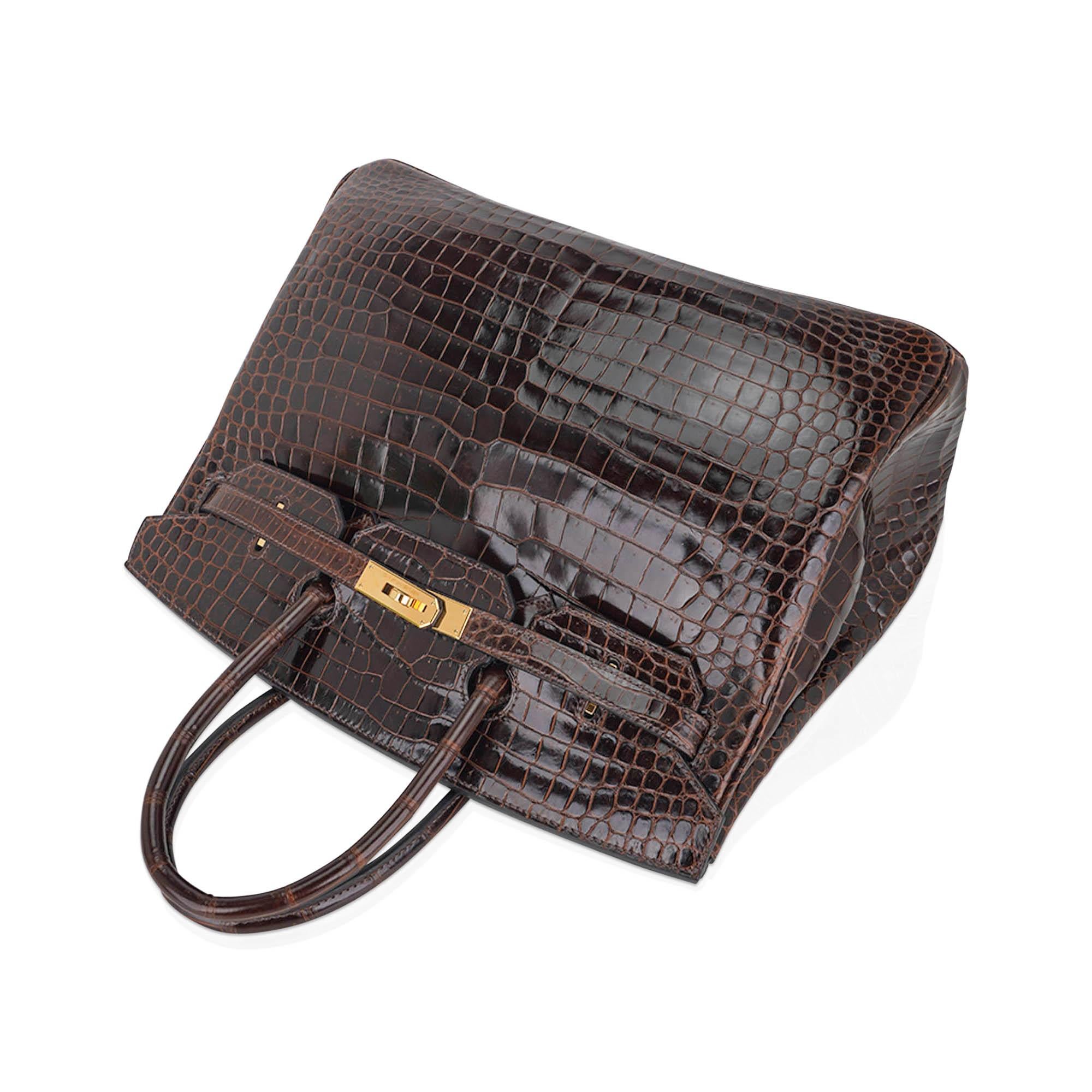 Hermes Birkin 35 Cocoan Porosus Crocodile Bag Gold Hardware For Sale 2