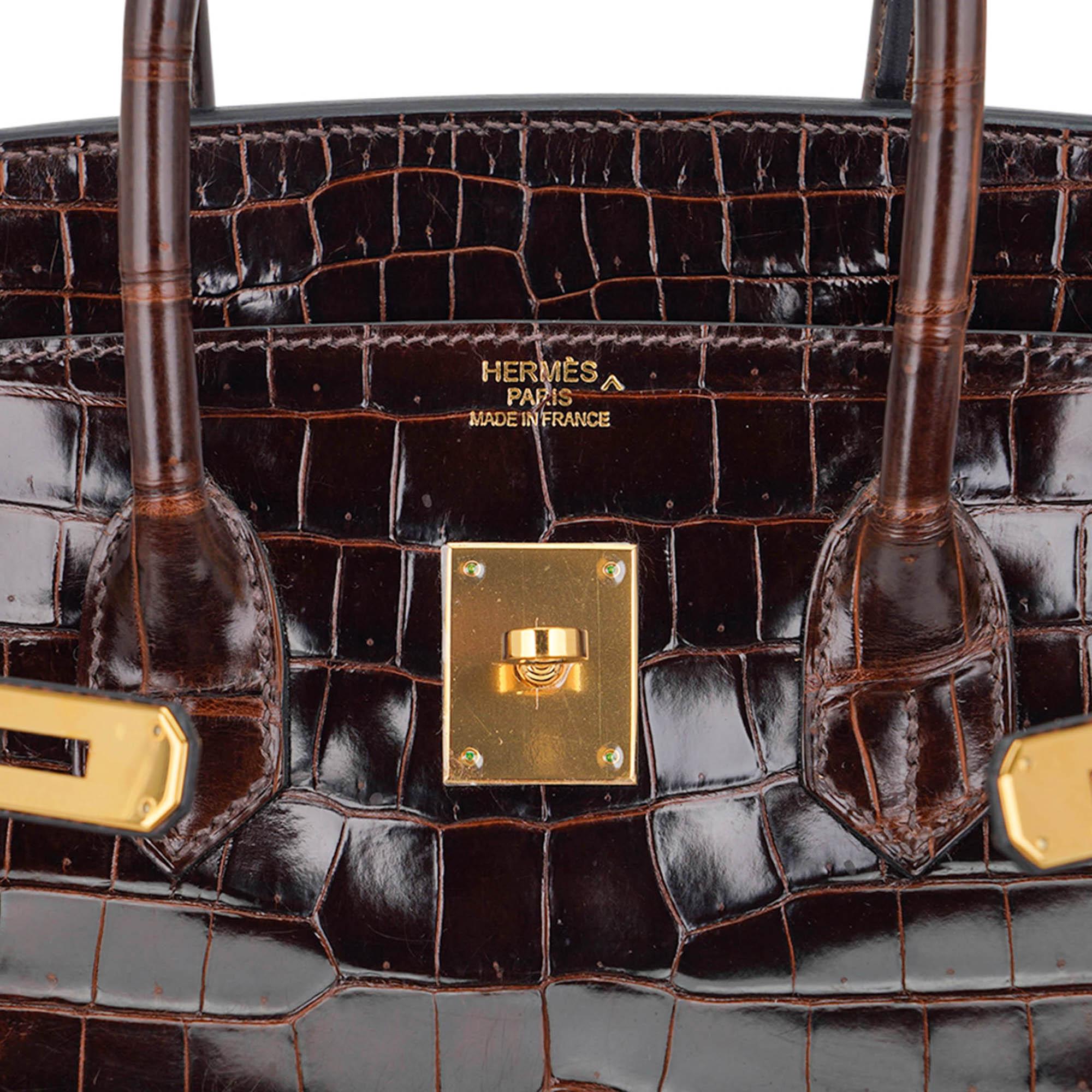 Hermes Birkin 35 Cocoan Porosus Crocodile Bag Gold Hardware For Sale 3