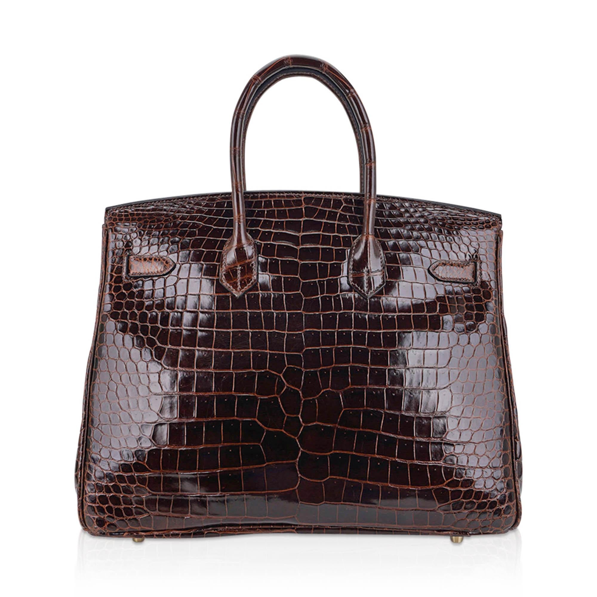 Hermes Birkin 35 Cocoan Porosus Crocodile Bag Gold Hardware For Sale 4