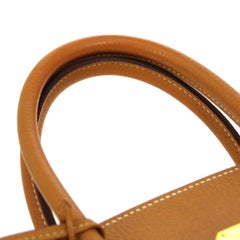 Hermes Birkin 35 Cognac Leather Gold Top Carryall Handle Satchel Travel Tote Bag