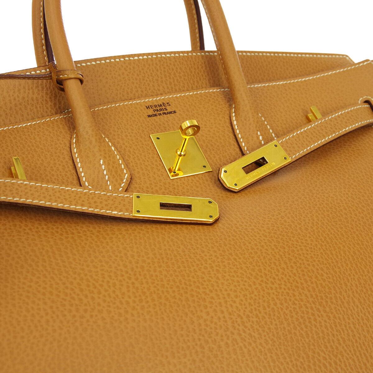 Brown Hermes Birkin 35 Cognac Leather Gold Top Carryall Handle Satchel Travel Tote Bag
