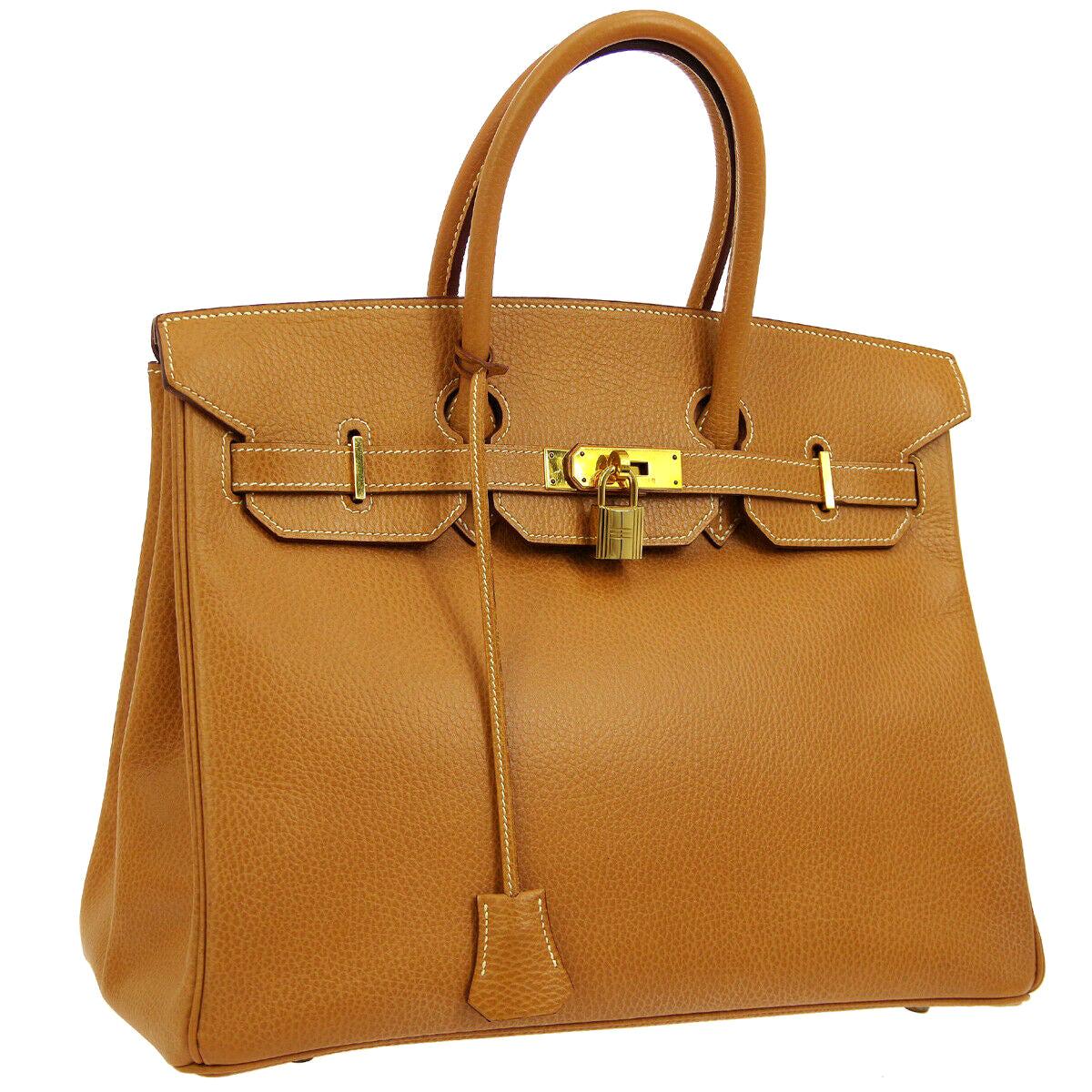 Hermes Birkin 35 Cognac Leather Gold Top Carryall Handle Satchel Travel Tote Bag