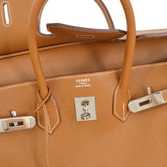 Hermes Birkin 35 Cognac Leather Gold Travel Carryall Top Handle Satchel Tote