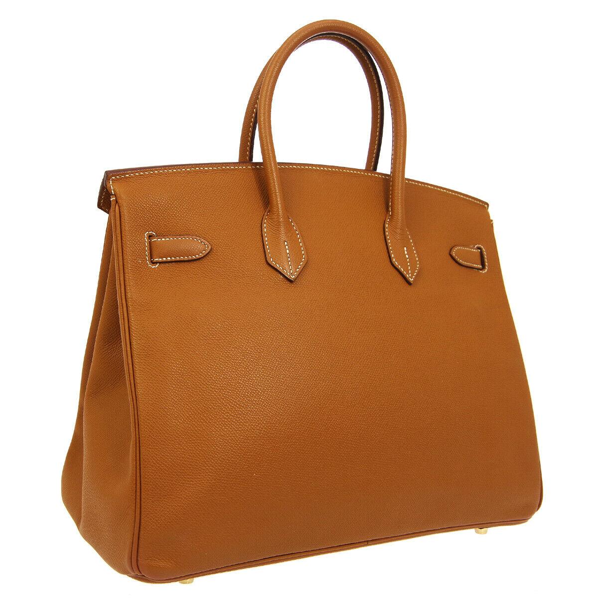 Brown Hermes Birkin 35 Cognac Leather Top Handle Satchel Travel Tote Bag in Box