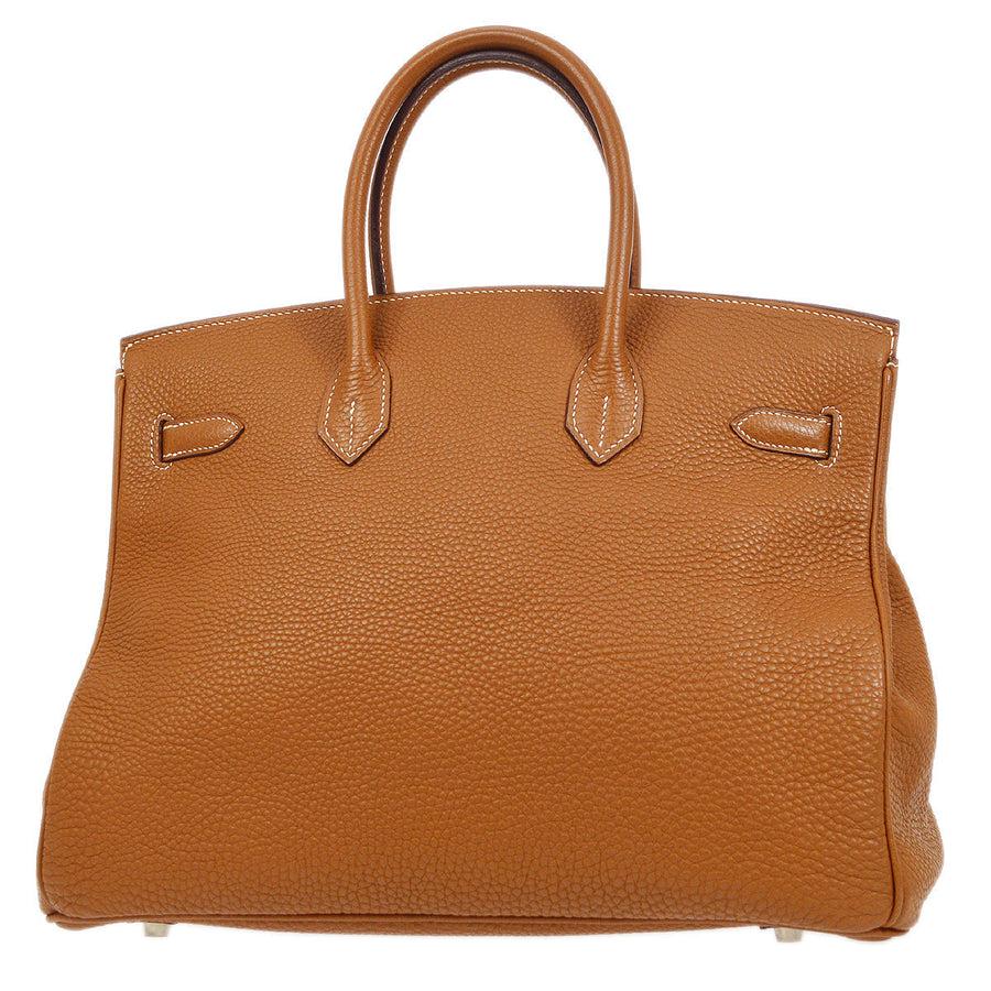Women's HERMES Birkin 35 Cognac Tan Togo Leather Palladium Hardware Top Handle Tote Bag