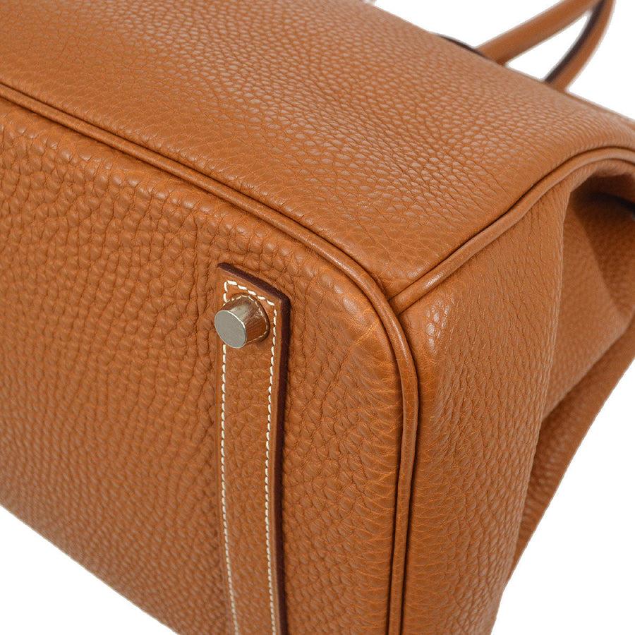 HERMES Birkin 35 Cognac Tan Togo Leather Palladium Hardware Top Handle Tote Bag 1