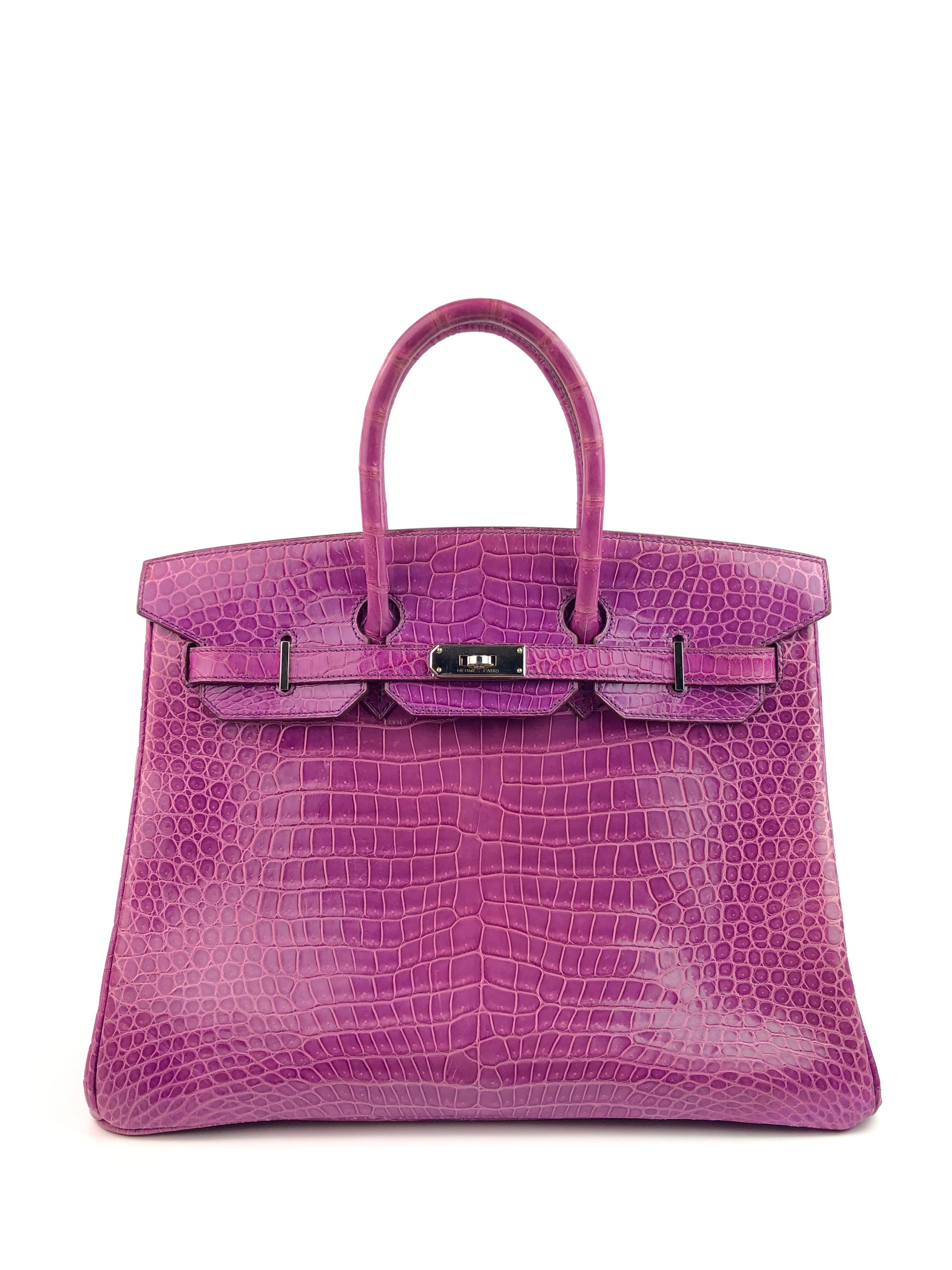 Hermes Birkin 35 Crocodile Cyclamen Purple Pink Palladium Hardware. Excellent Condition Light Hairlines Scratches on hardware and skin. Best Price! Includes Lock, Clochette and Dust Bag. From Collectors Closet.

Shop with Confidence from Lux
