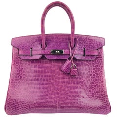 Hermes Birkin 35 Crocodile Cyclamen Purple Pink Palladium Hardware