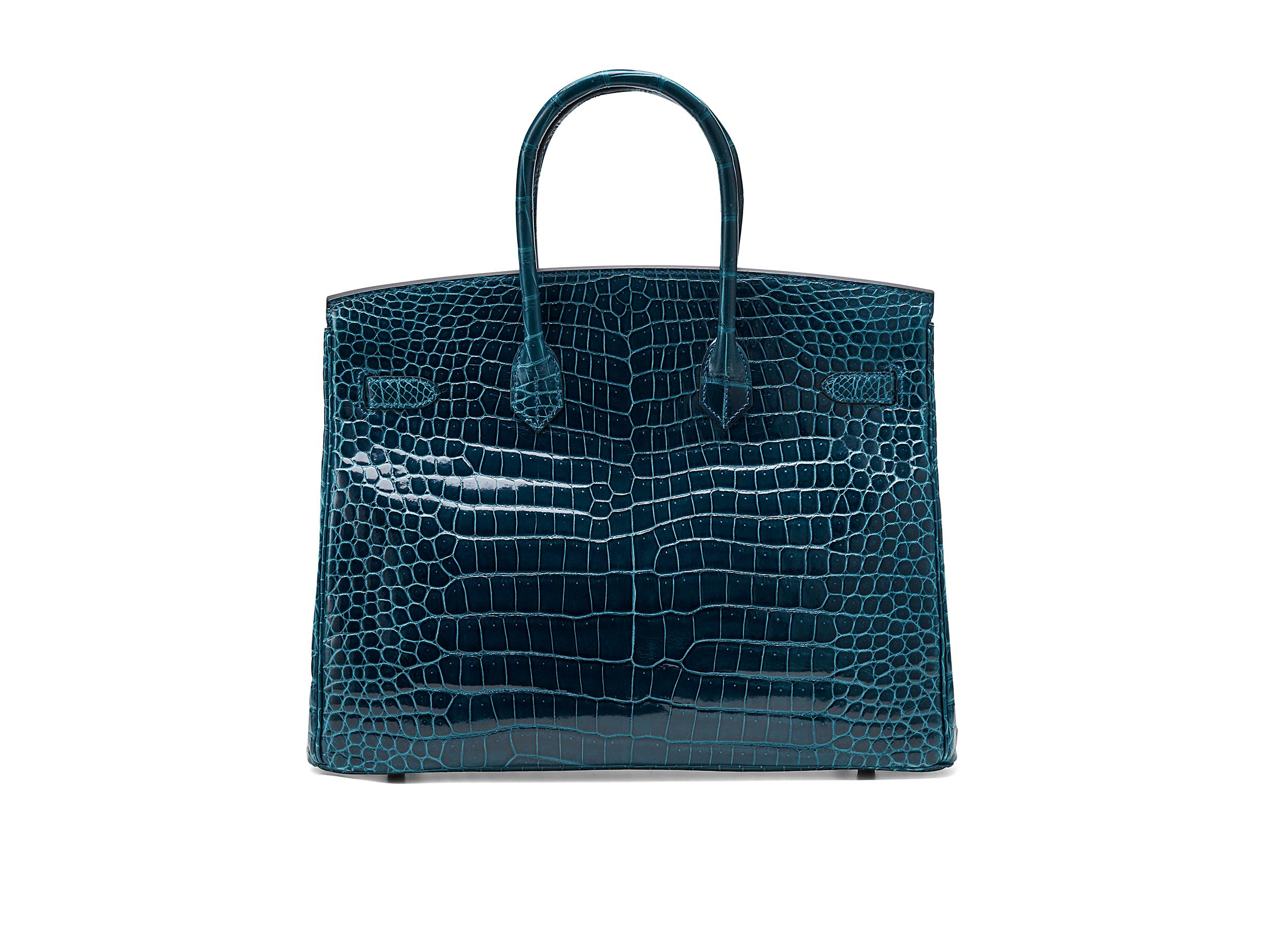 Blu Hermès Birkin 35 Coccodrillo Porosus Lisse Colvert Hardware Oro in vendita