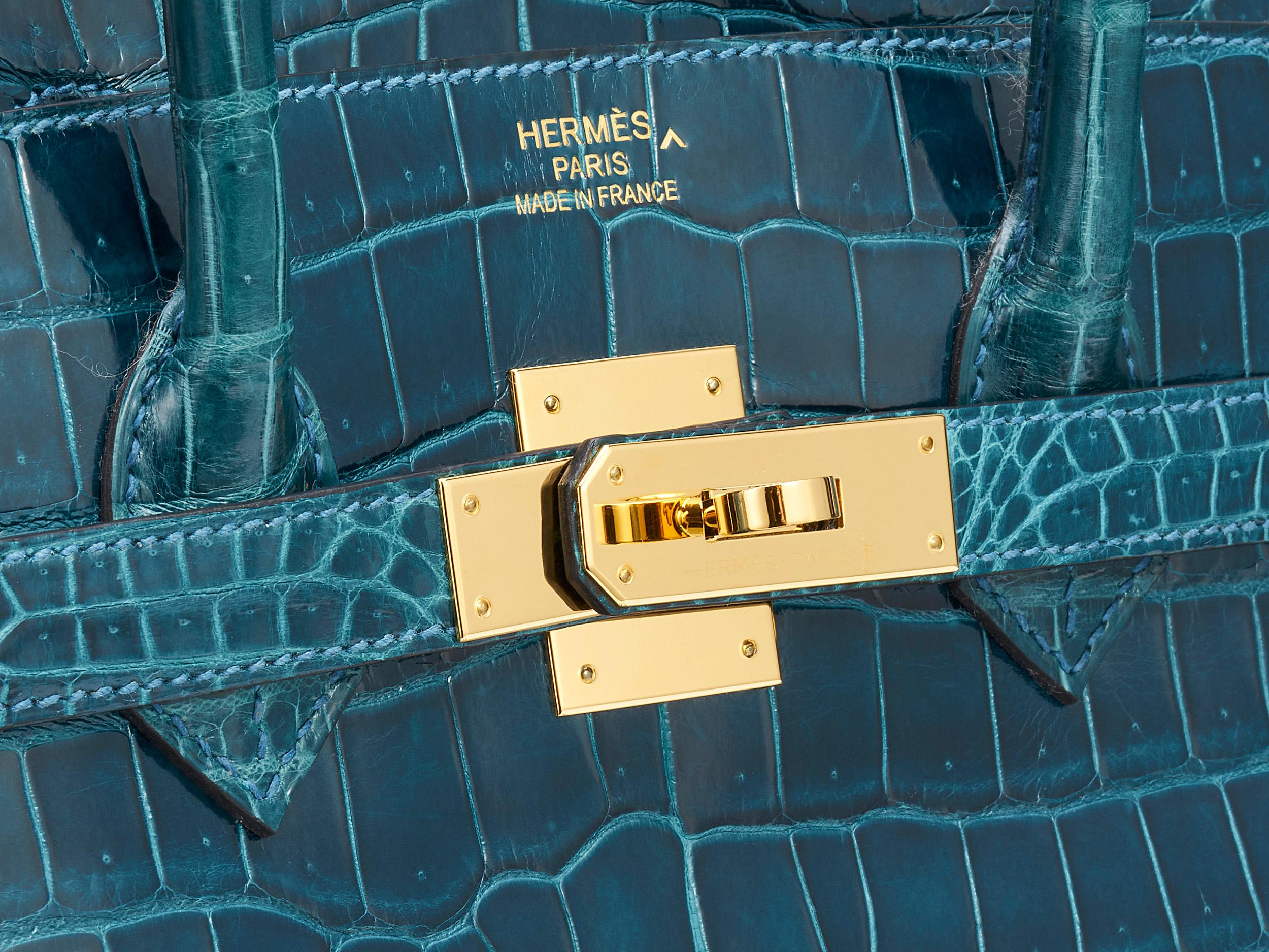 Hermès Birkin 35 Coccodrillo Porosus Lisse Colvert Hardware Oro In condizioni ottime in vendita a Berlin, DE