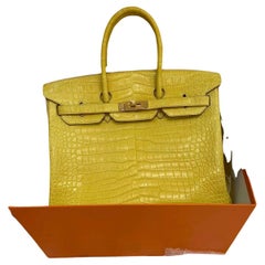 Hermes Birkin 35 Crocodile Porosus Mimosa Color with gold hardware bag