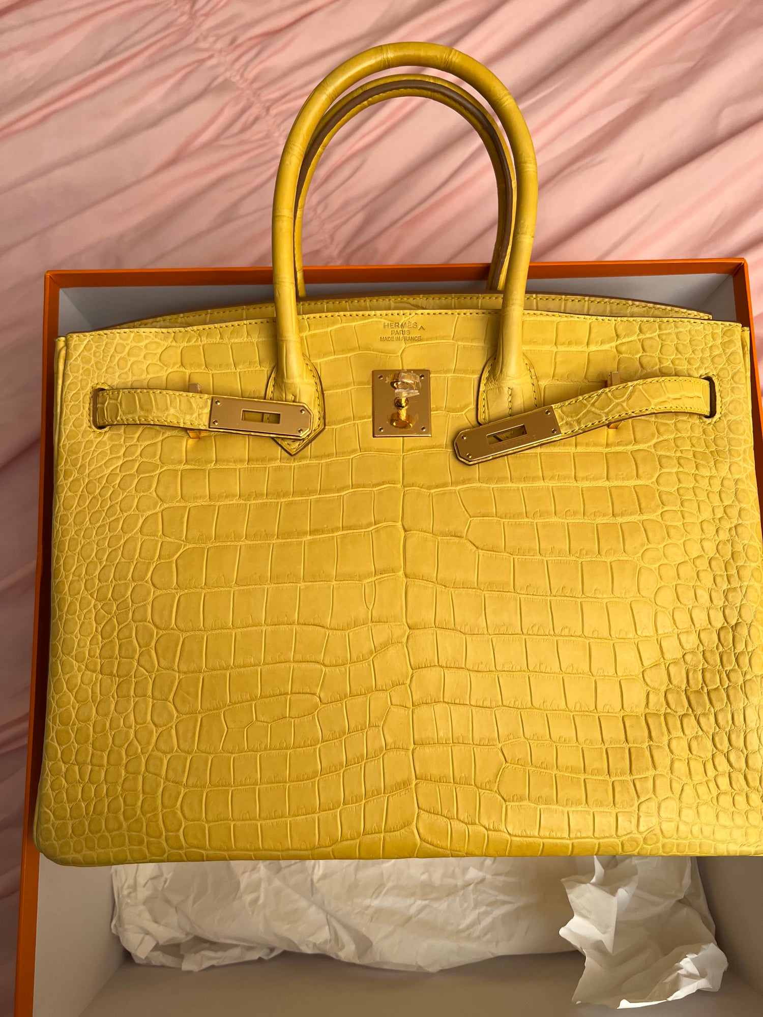 Hermes birkin 35 mimosa alligator matte sales phw stamp r