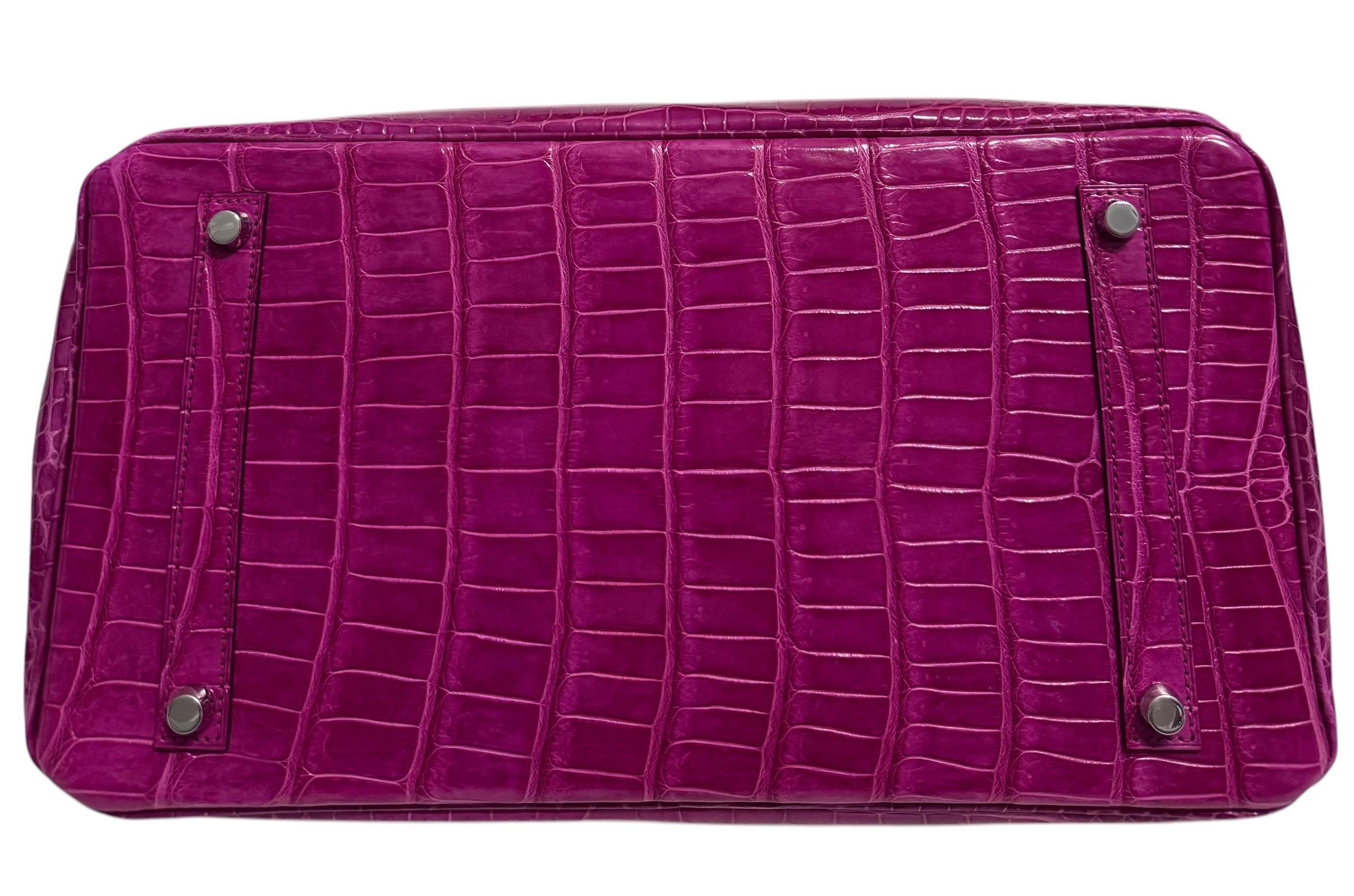 Hermes Birkin 35 crocodile rose Scheherazade In Excellent Condition In Miami, FL