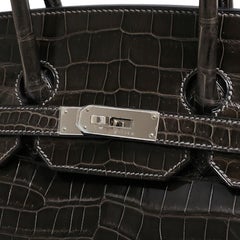 Hermes Birkin 35 Dark Gray Crocodile Exotic Top Handle Satchel Tote Bag