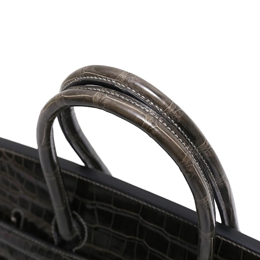 Hermes Birkin 35 Dark Gray Crocodile Exotic Top Handle Satchel Tote Bag In Good Condition In Chicago, IL