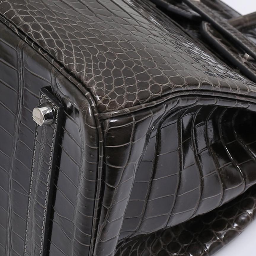 Hermes Birkin 35 Dark Gray Crocodile Exotic Top Handle Satchel Tote Bag 2