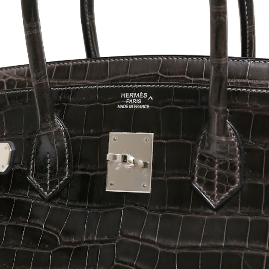 Hermes Birkin 35 Dark Gray Crocodile Exotic Top Handle Satchel Tote Bag 3
