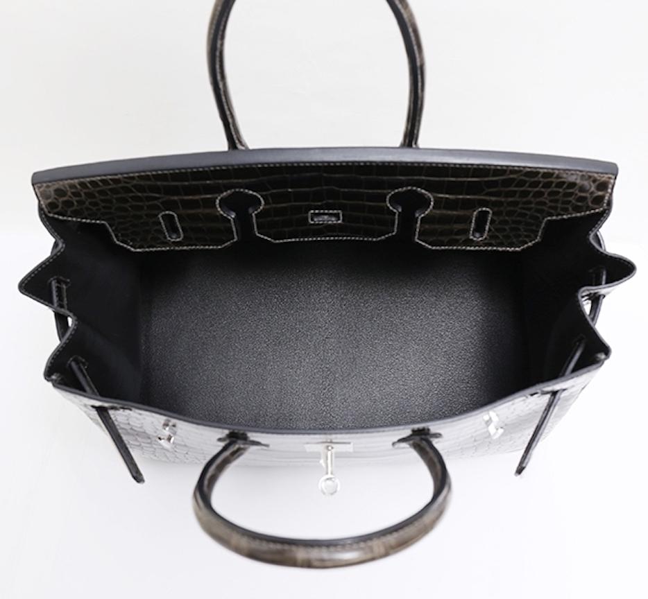 Hermes Birkin 35 Dark Gray Crocodile Exotic Top Handle Satchel Tote Bag 4
