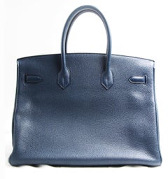 Hermès Birkin 35 Dark with Palladium Hardware Togo Blue Leather Tote