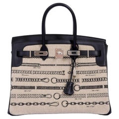 Hermès Birkin 35 De Camp Dechainee Toile and Black Veau Swift Bag