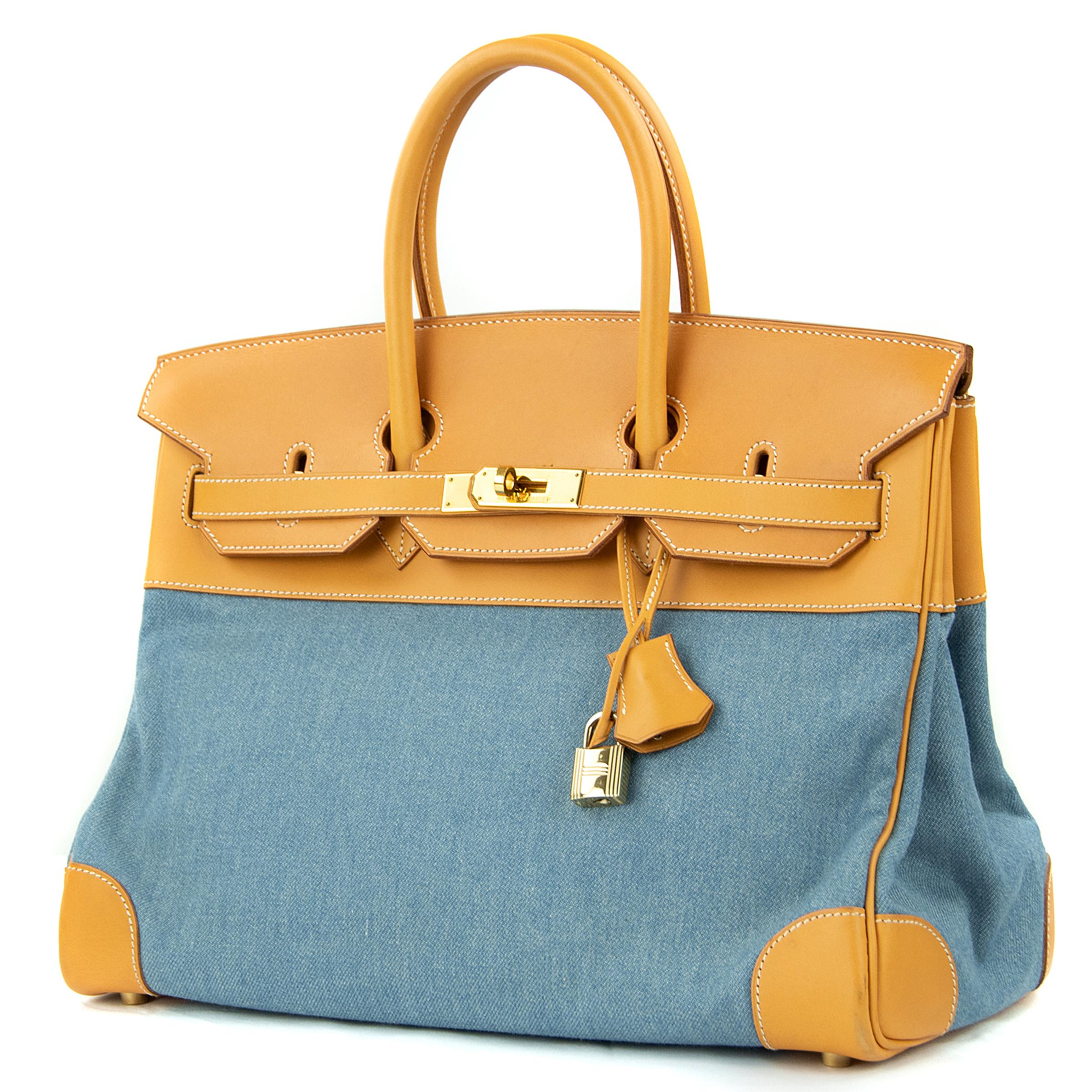 Hermes 35cm Birkin bag in Denim & Vache Naturelle. This iconic special order Hermes Birkin bag is timeless and chic. Fresh and crisp with gold hardware.

    Condition: Excellent, Previously Used
    Made in France
    Bag Measures: 35cm (13.8