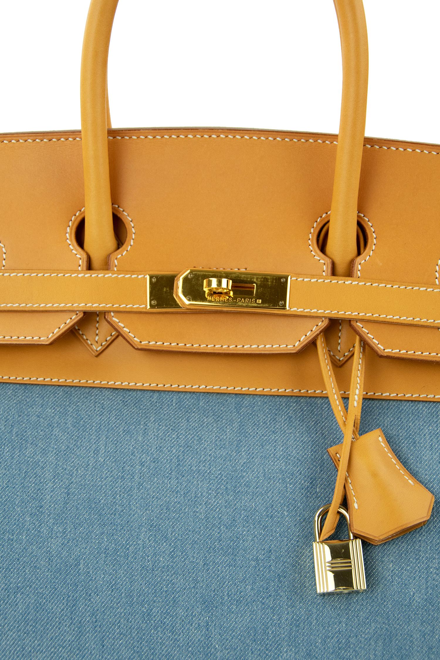 Hermes Birkin 35 Denim & Vache Naturelle GHW (Pre Owned) In Excellent Condition For Sale In Newport, RI