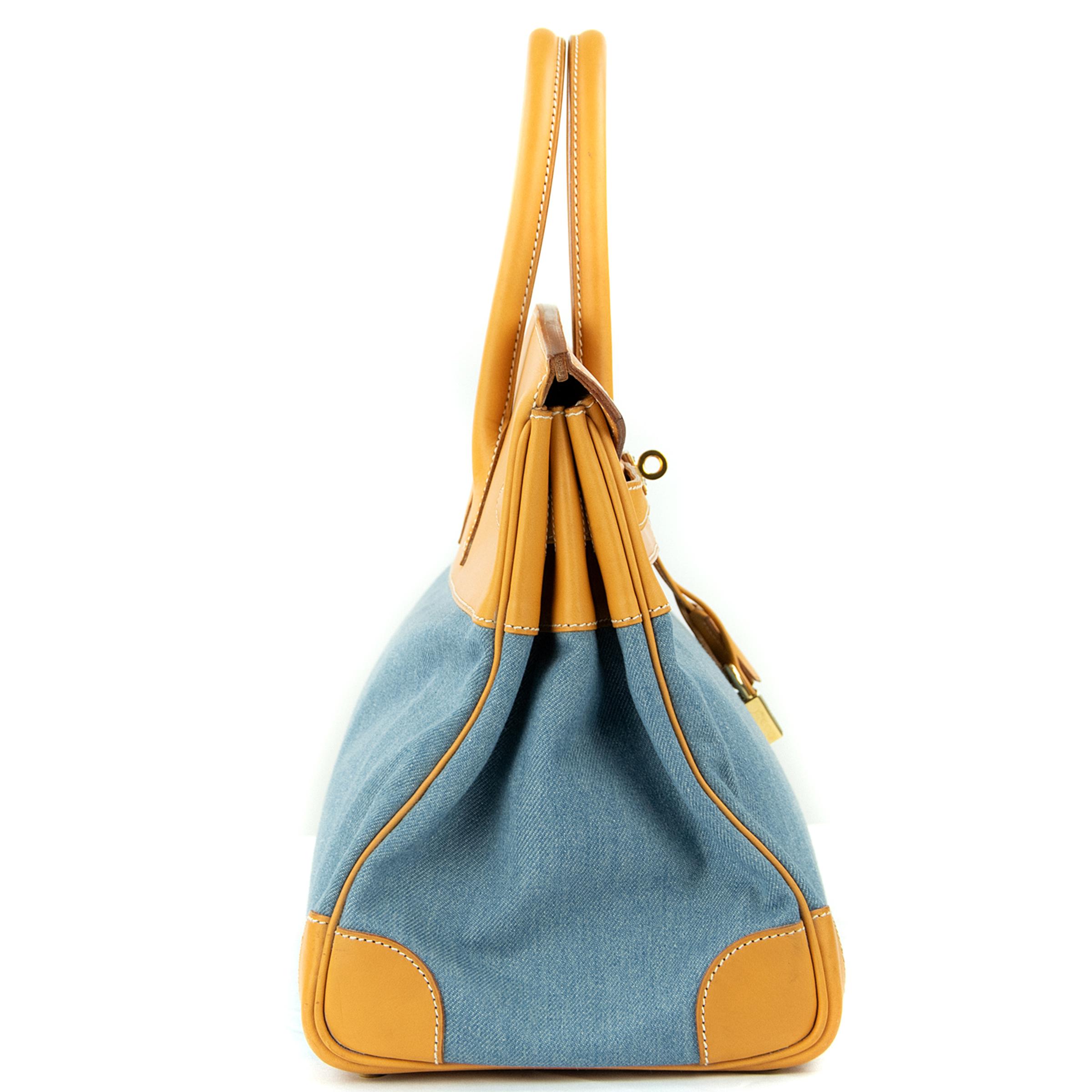 Hermes Birkin 35 Denim & Vache Naturelle GHW (Pre Owned) For Sale 3