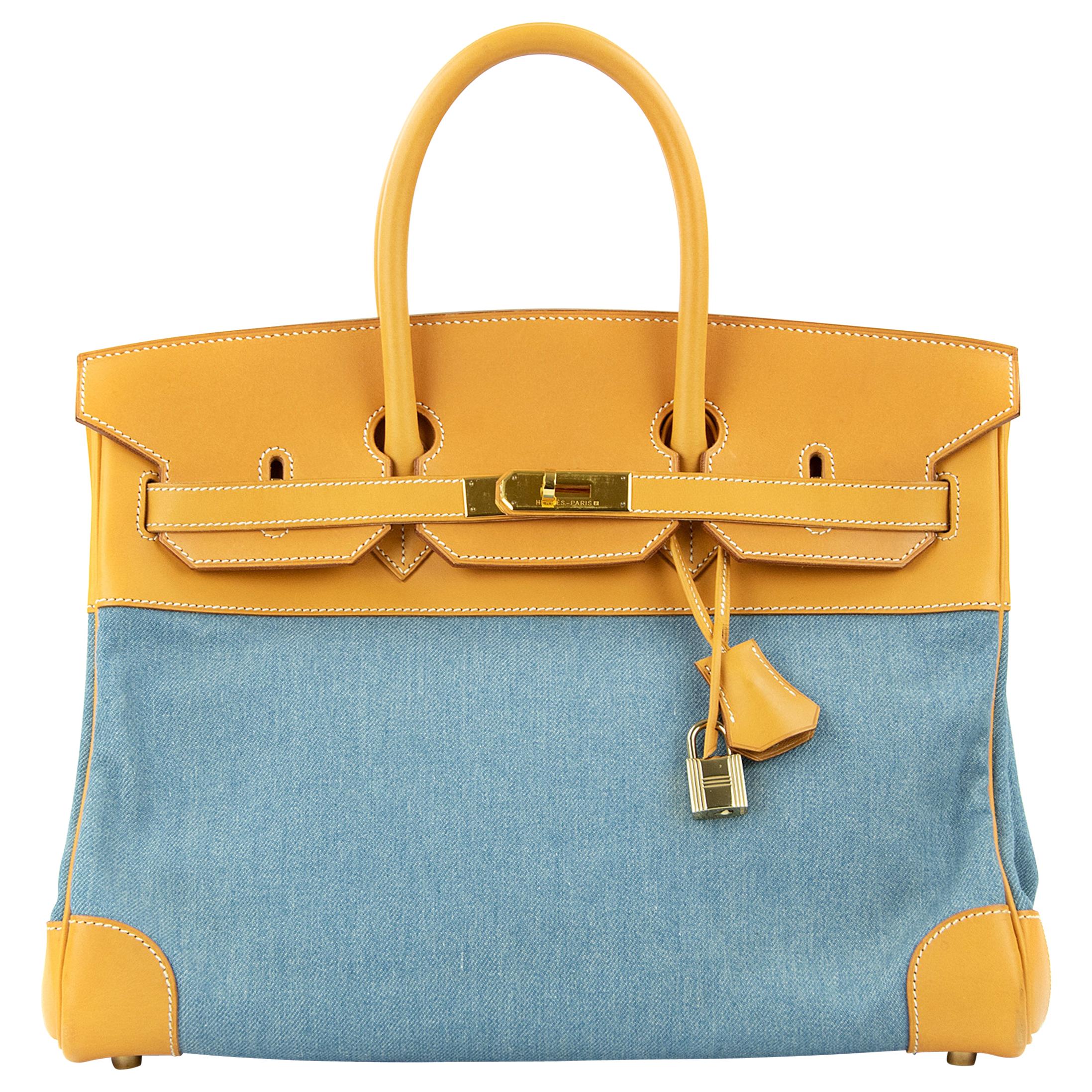 Hermes Birkin 35 Denim & Vache Naturelle GHW (Pre Owned) For Sale