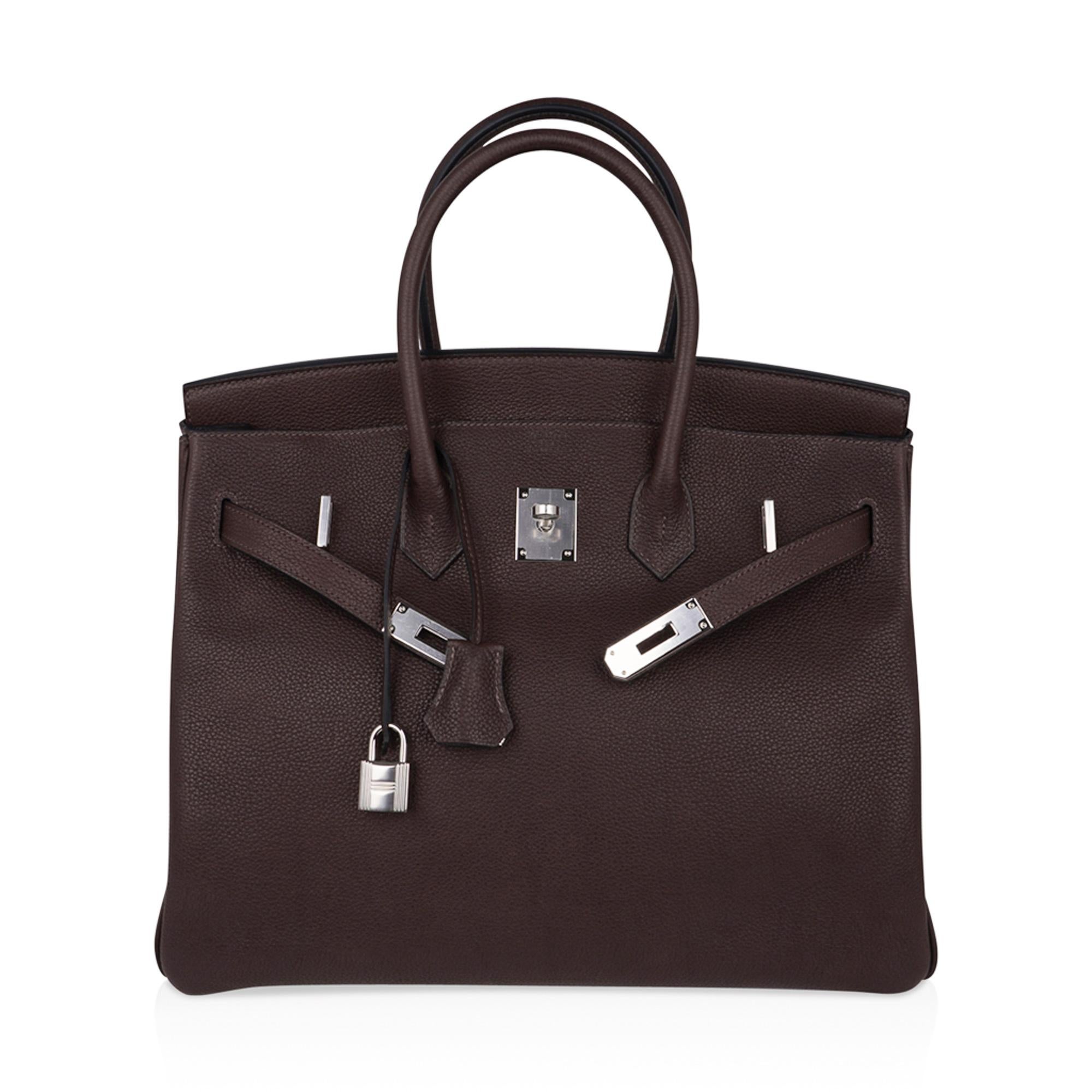 Black Hermes Birkin 35 Ebene Barenia Faubourg Bag Palladium Hardware Limited Edition For Sale
