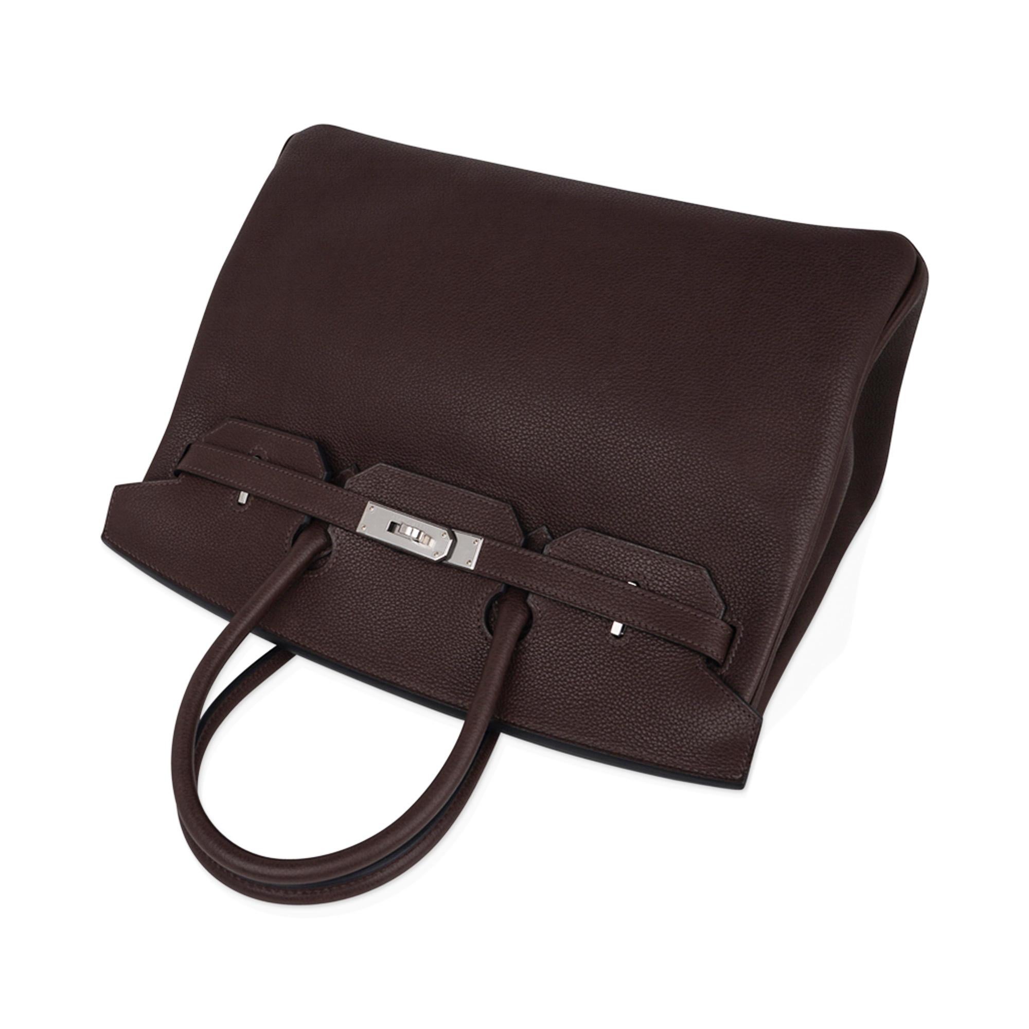 Hermes Birkin 35 Ebene Barenia Faubourg Bag Palladium Hardware Limited Edition For Sale 3