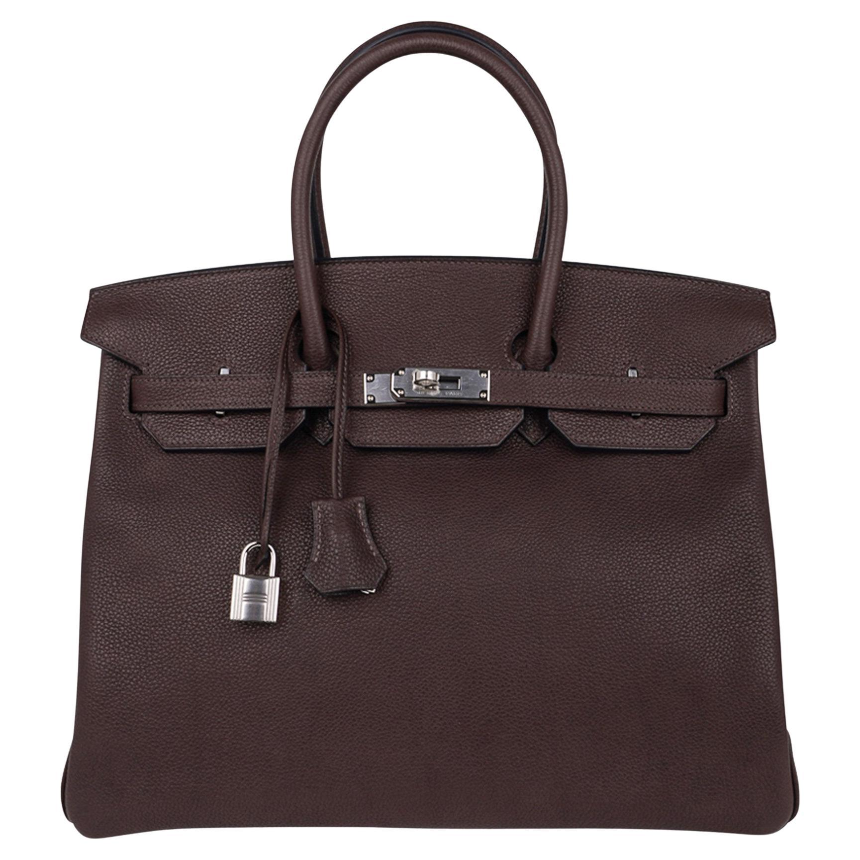 Hermes Birkin 35 Ebene Barenia Faubourg Bag Palladium Hardware Limited Edition For Sale