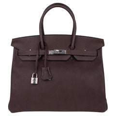 Hermes Birkin 35 Ebene Barenia Faubourg Tasche Palladium Hardware Limited Edition