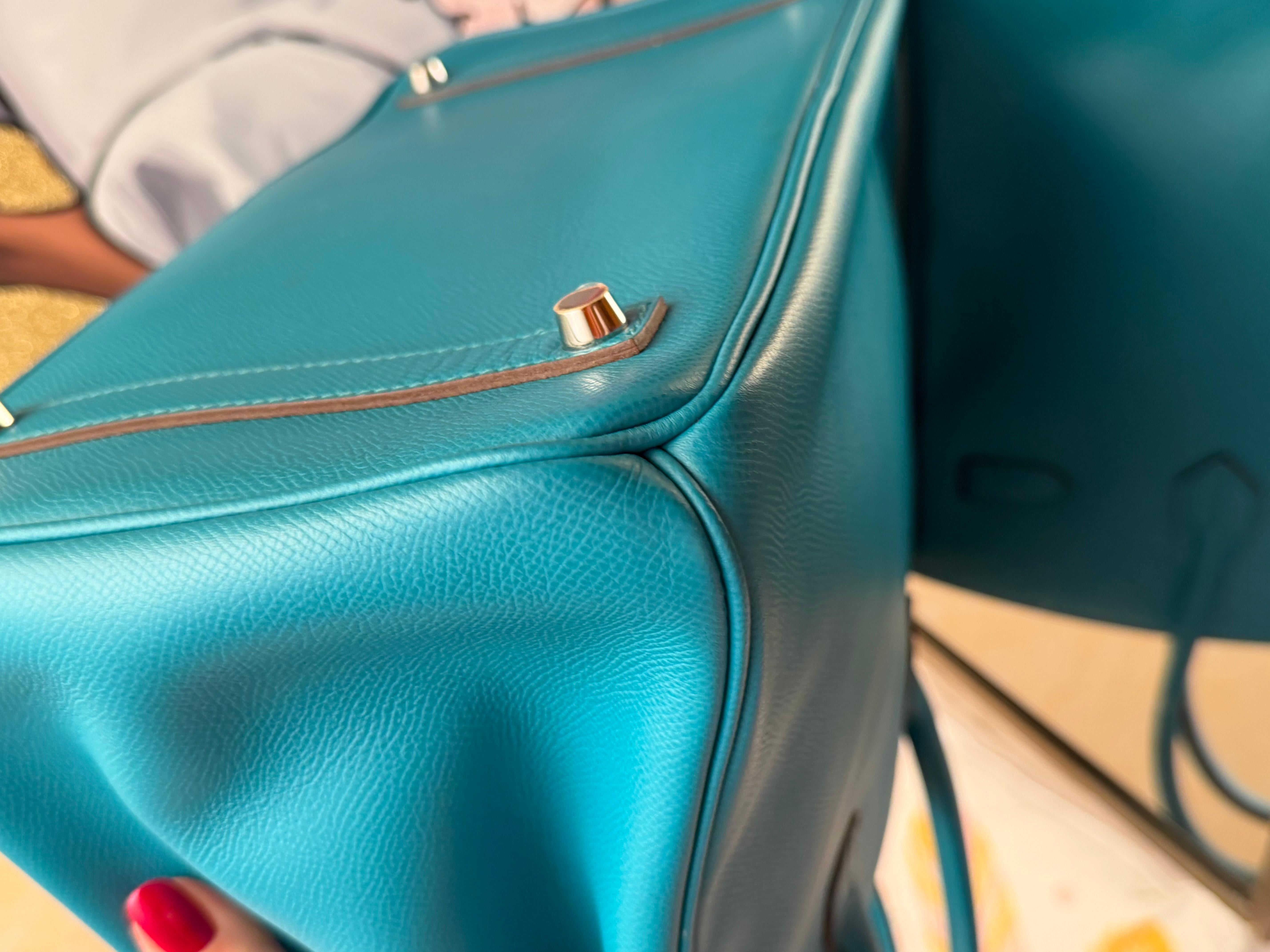 Sac Hermes Birkin 35 Epsom Bleu Paon PHW en vente 6