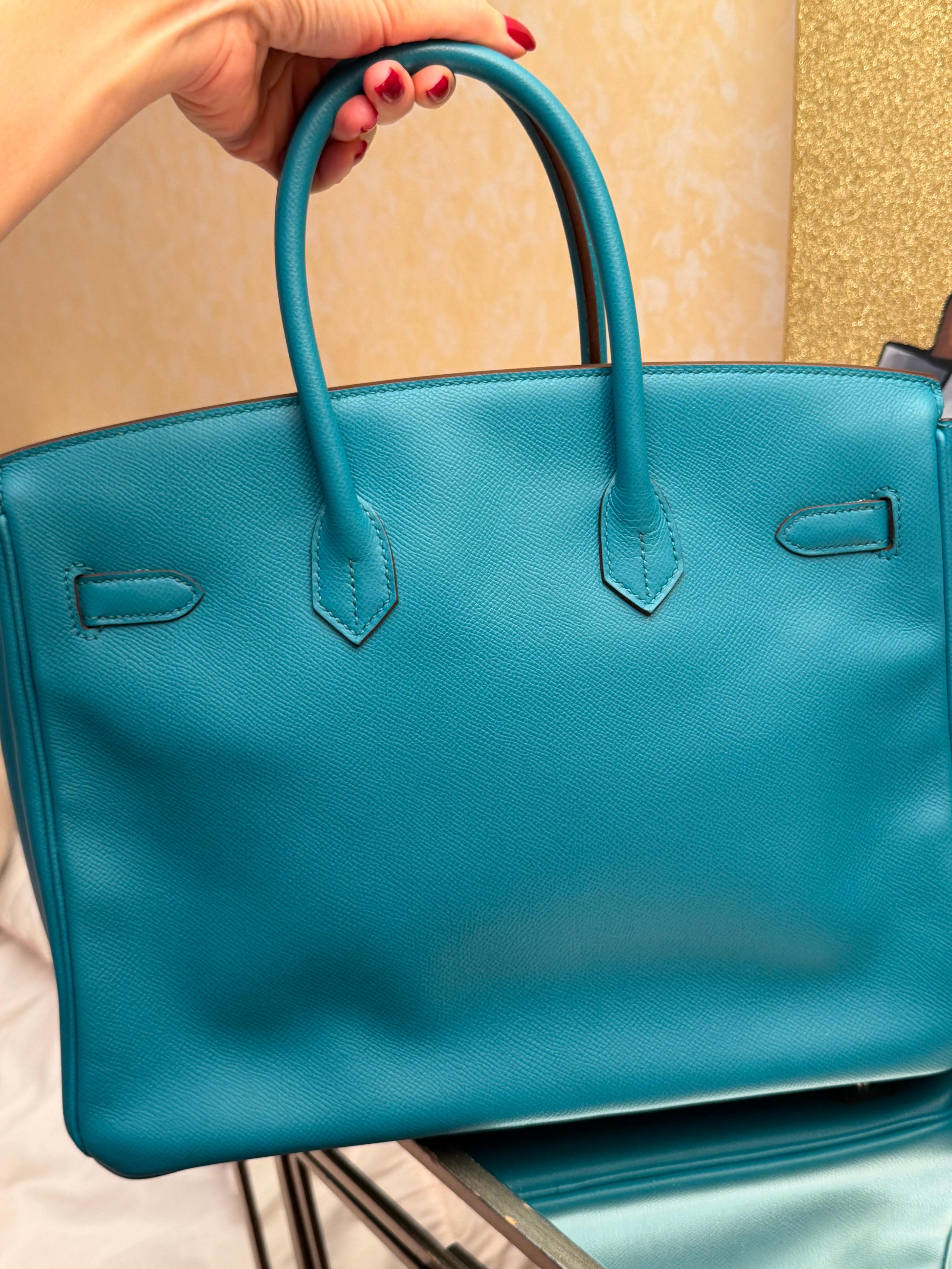 Sac Hermes Birkin 35 Epsom Bleu Paon PHW en vente 8