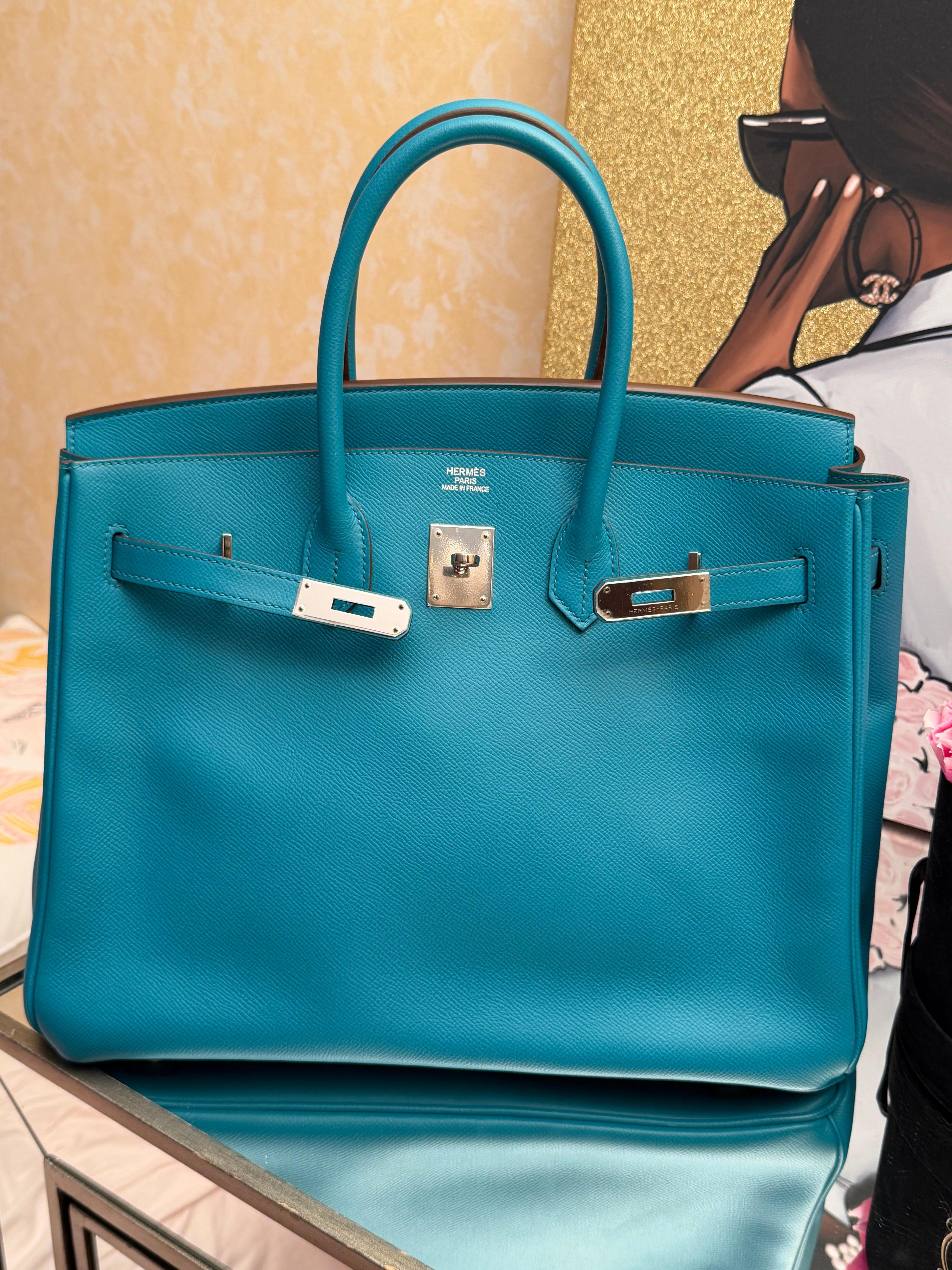 Sac Hermes Birkin 35 Epsom Bleu Paon PHW en vente 9
