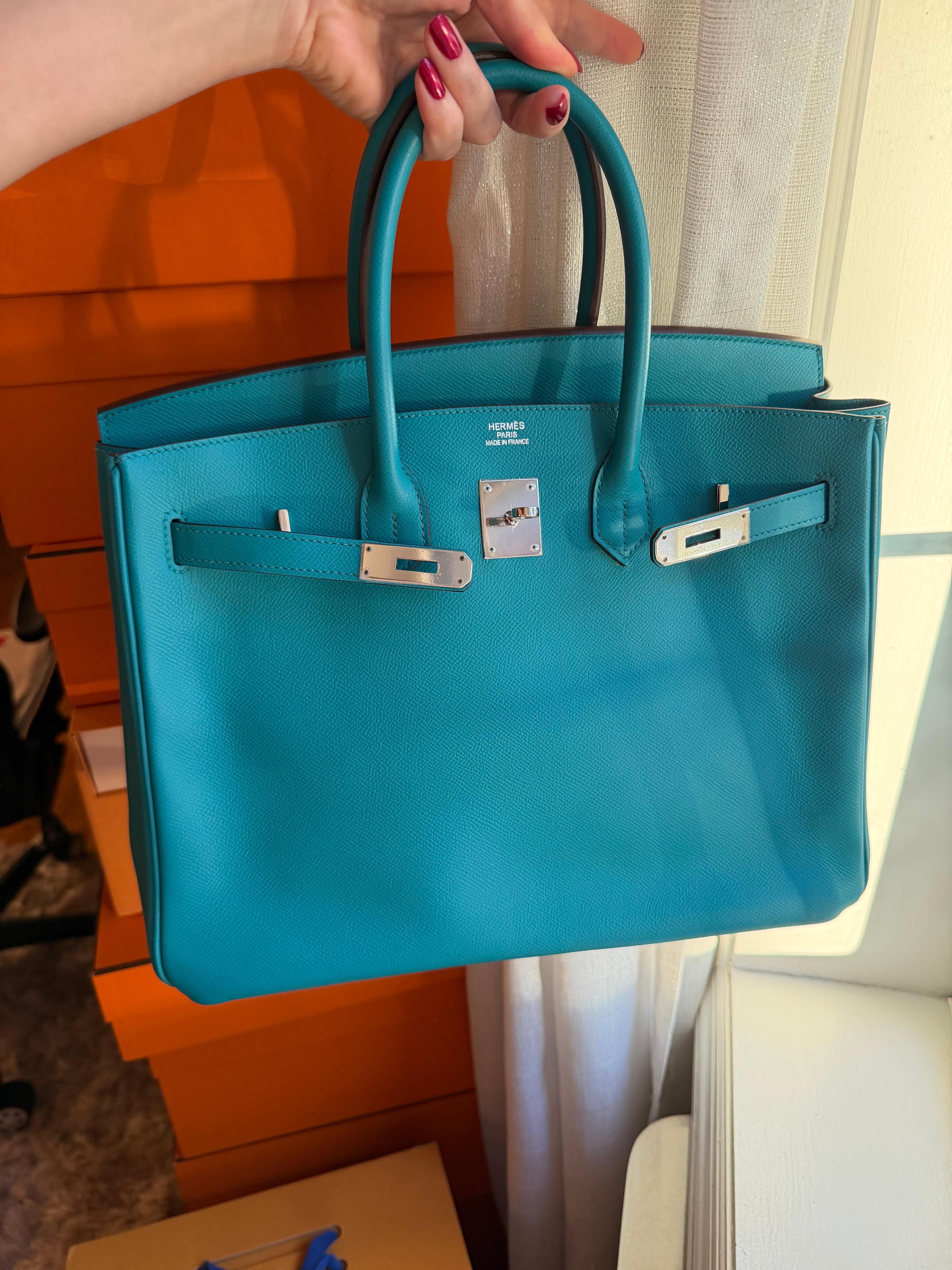 Sac Hermes Birkin 35 Epsom Bleu Paon PHW en vente 10