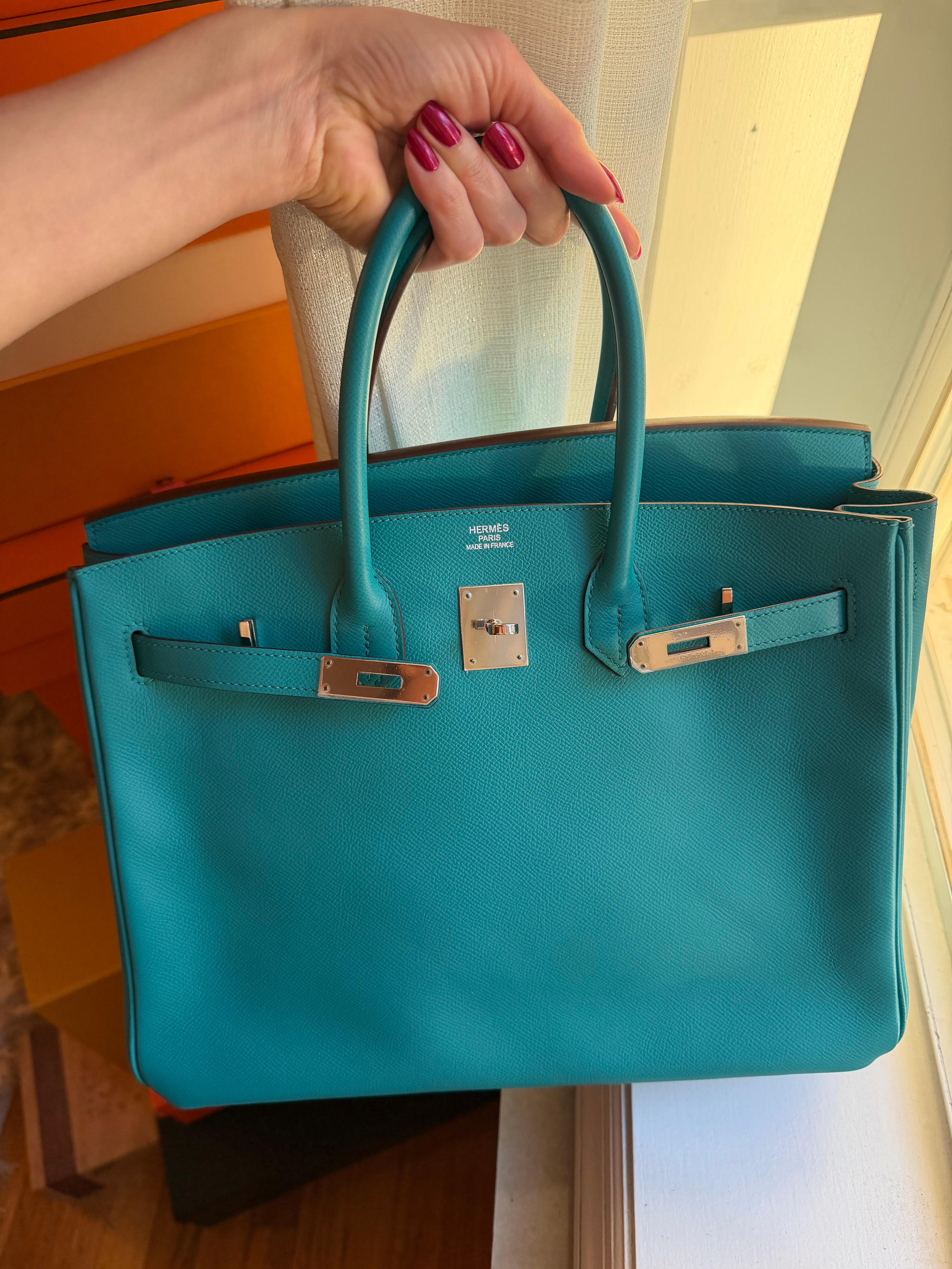 Sac Hermes Birkin 35 Epsom Bleu Paon PHW en vente 11