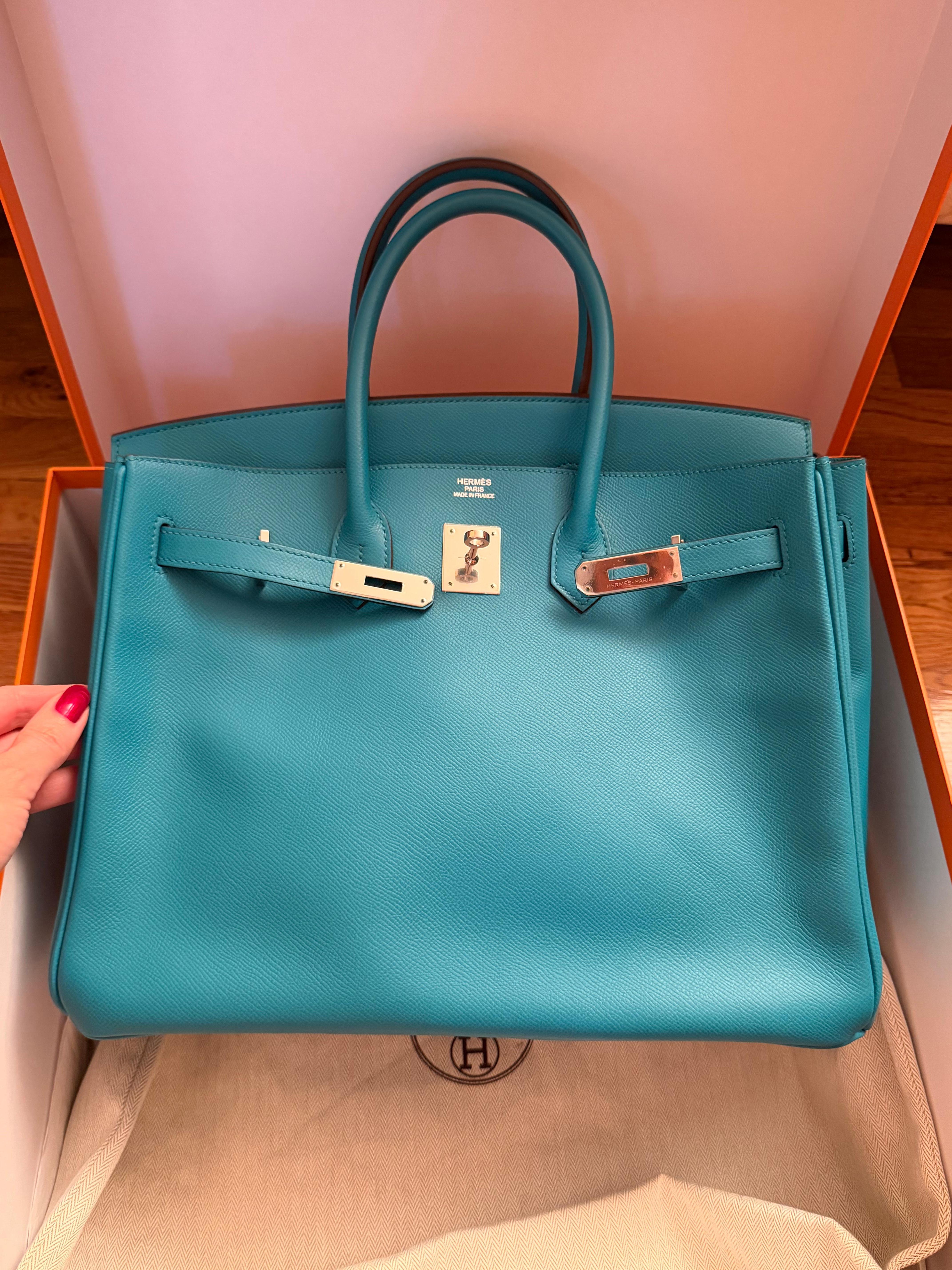 Sac Hermes Birkin 35 Epsom Bleu Paon PHW en vente 12