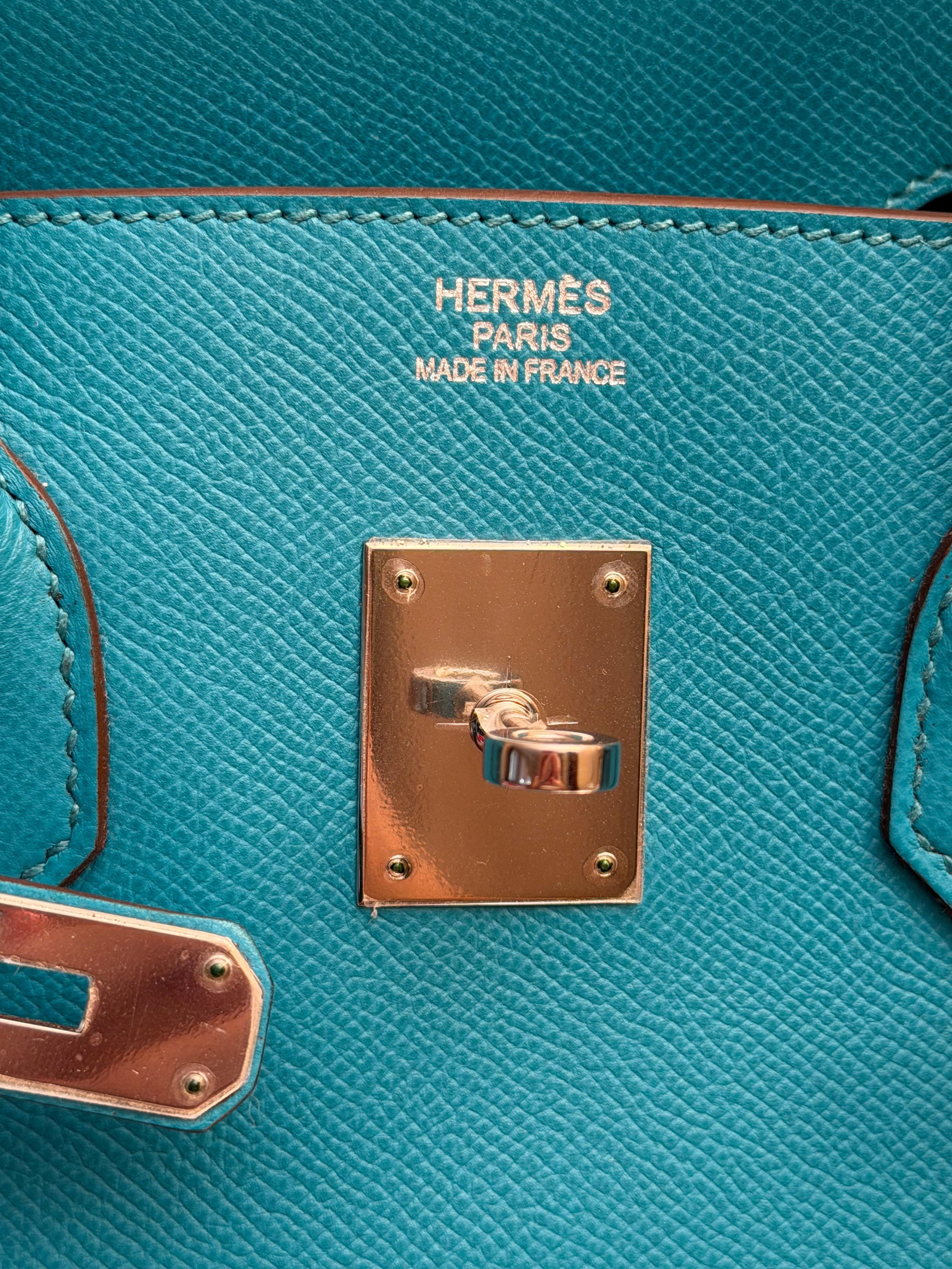Sac Hermes Birkin 35 Epsom Bleu Paon PHW Excellent état - En vente à New York, NY
